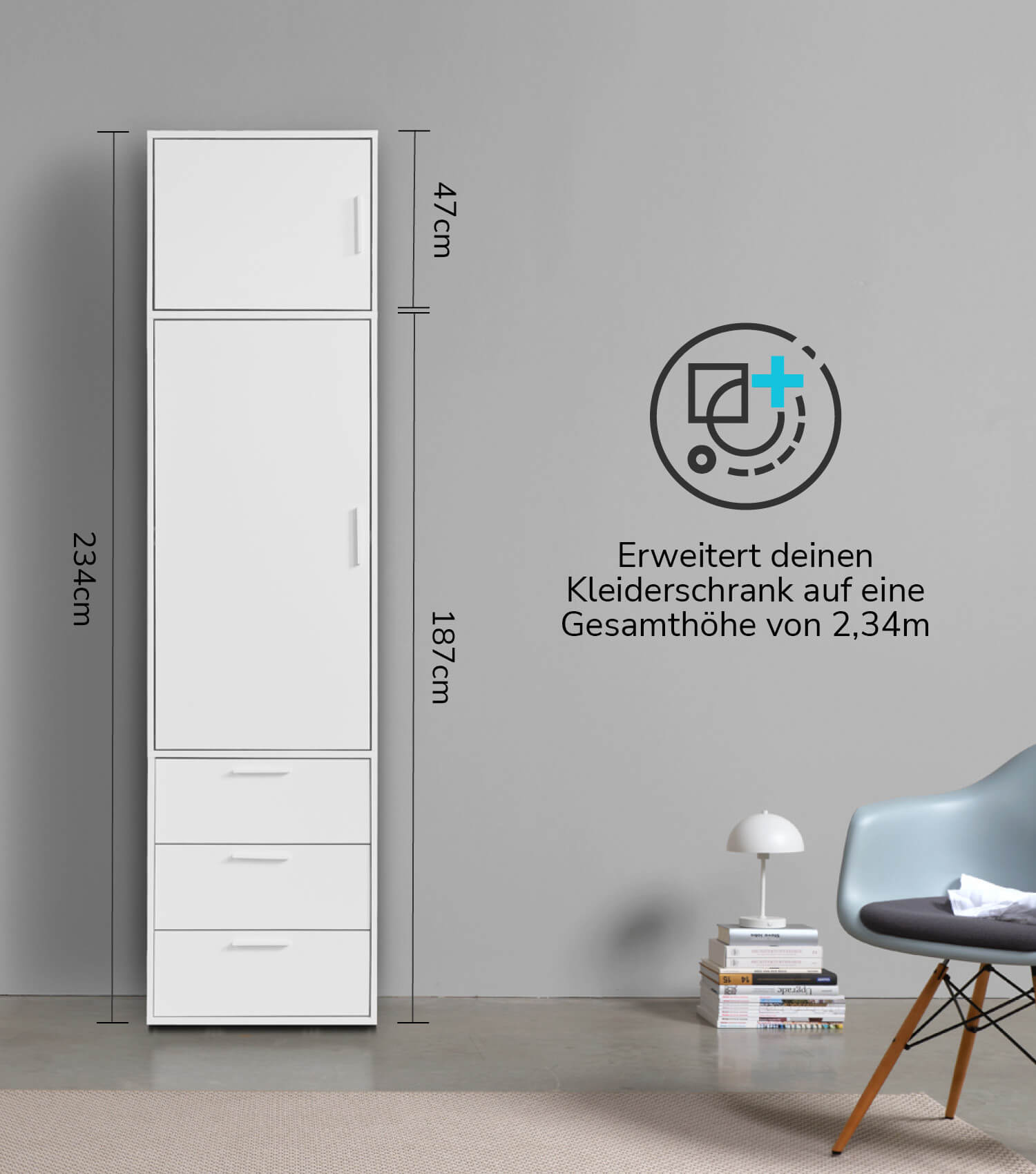 Élément de rangement pour armoire, meuble haut modulable blanc