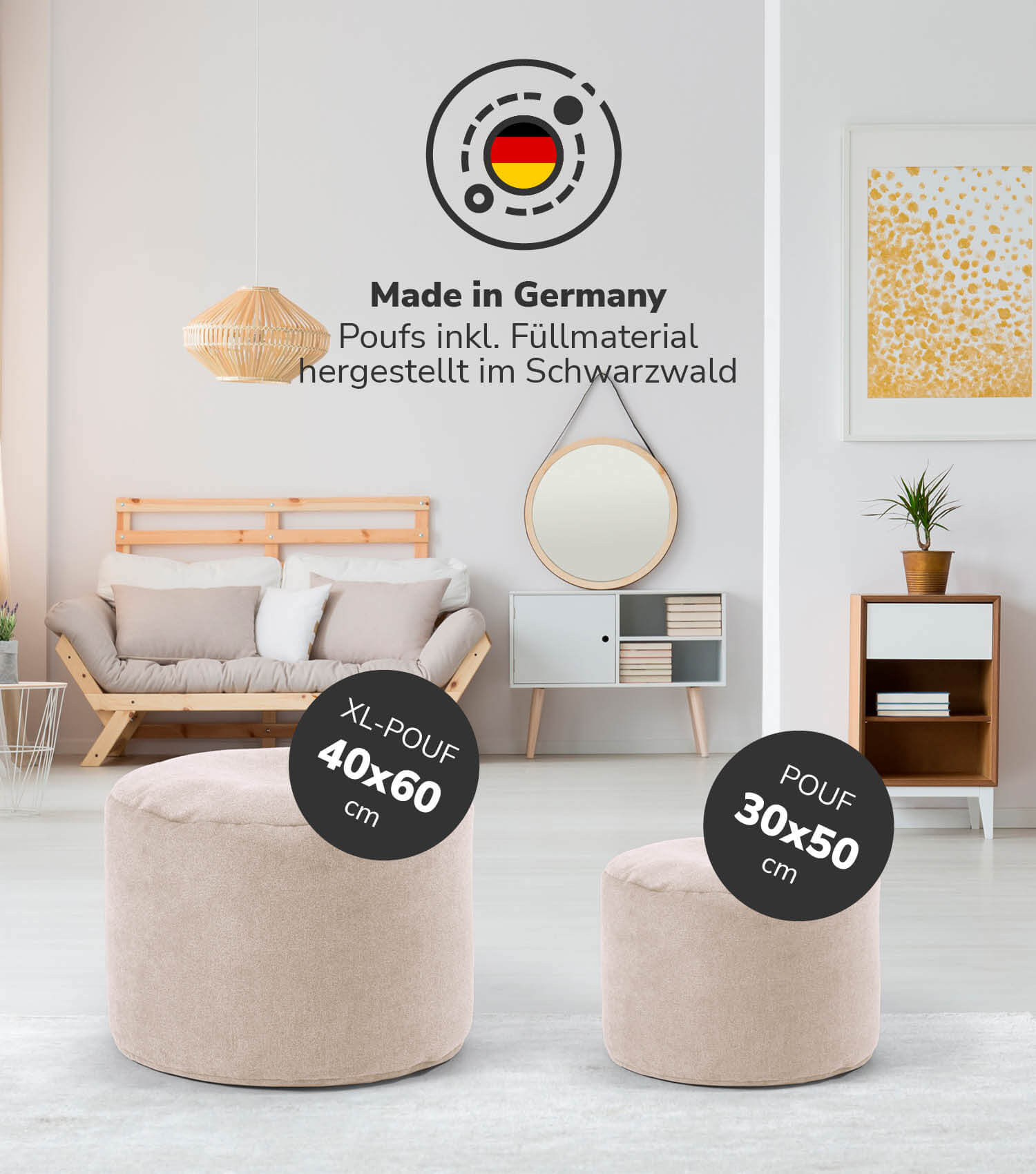 Pouf intérieur tabouret rembourré coussin de sol 'Der Ruhepouf' repose-pieds rond