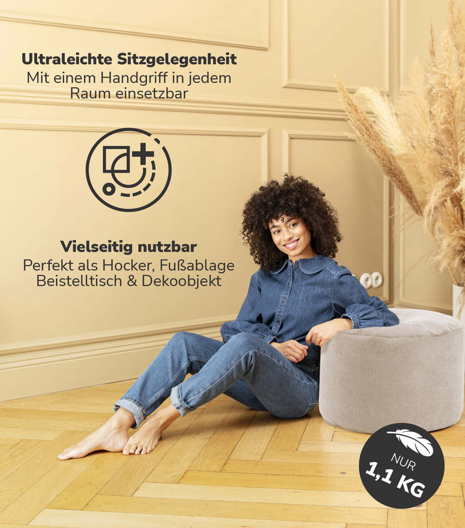 Pouf d'intérieur repose-pieds coussin de sol rond 'Der Ruhepouf' tabouret rond