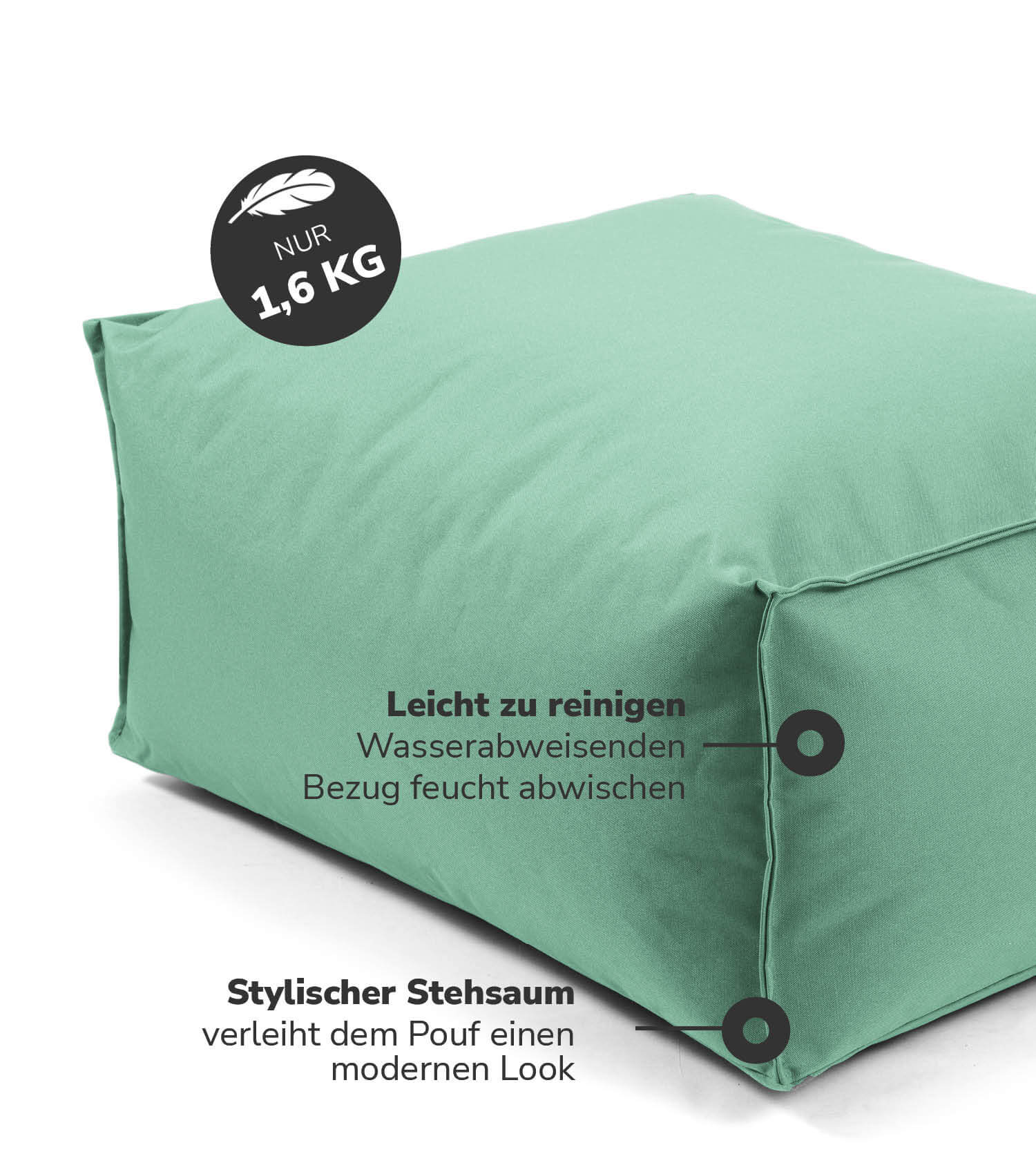 Pouf d'extérieur carrée, repose-pieds et coussin de sol 'Der Ruhepouf'