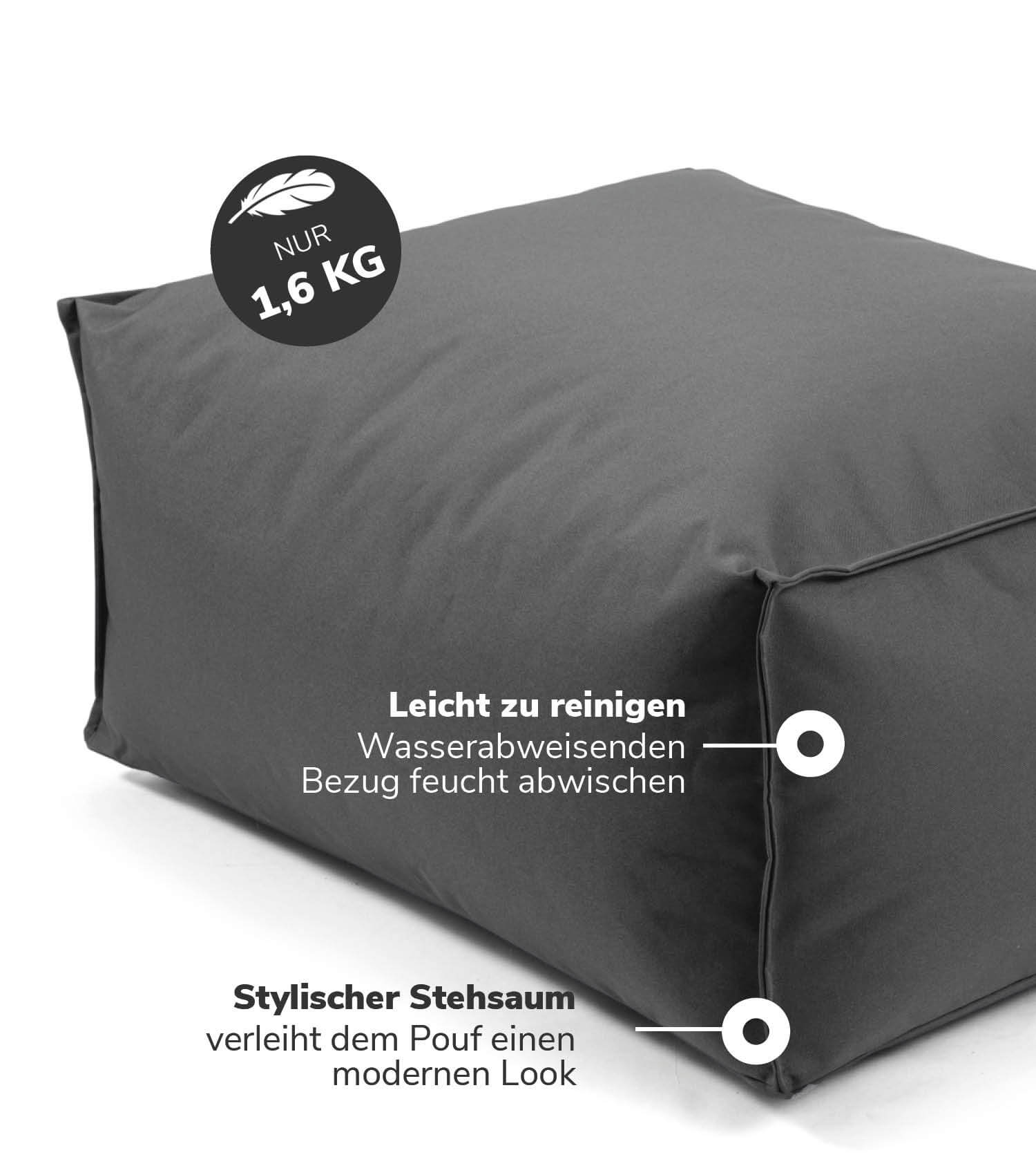 Pouf d'extérieur, repose-pieds carré anthracite 'Der Ruhepouf' coussin de sol