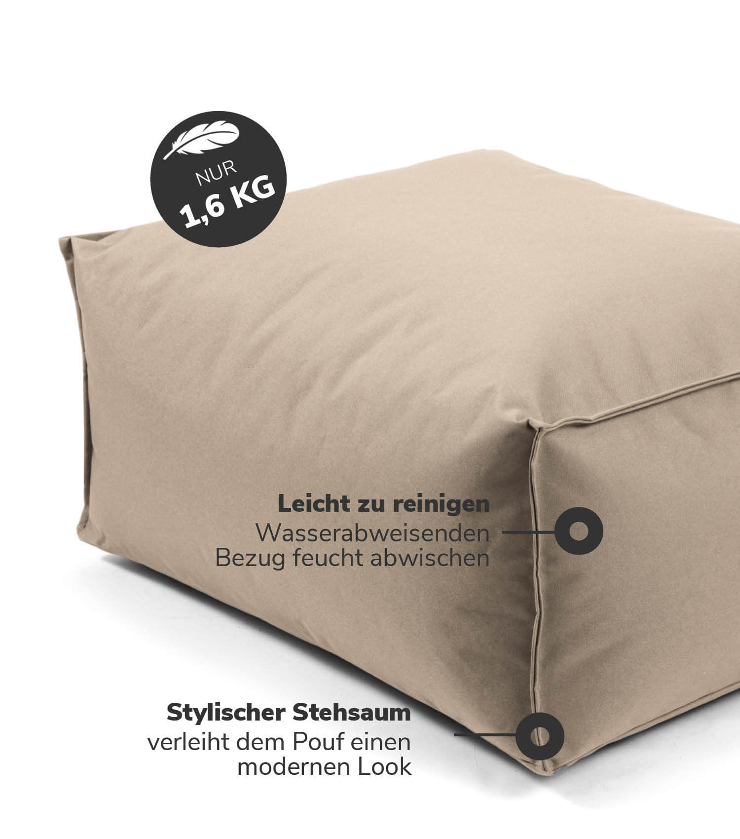 Pouf d'extérieur tabouret coussin de sol 'Der Ruhepouf' repose-pieds carré