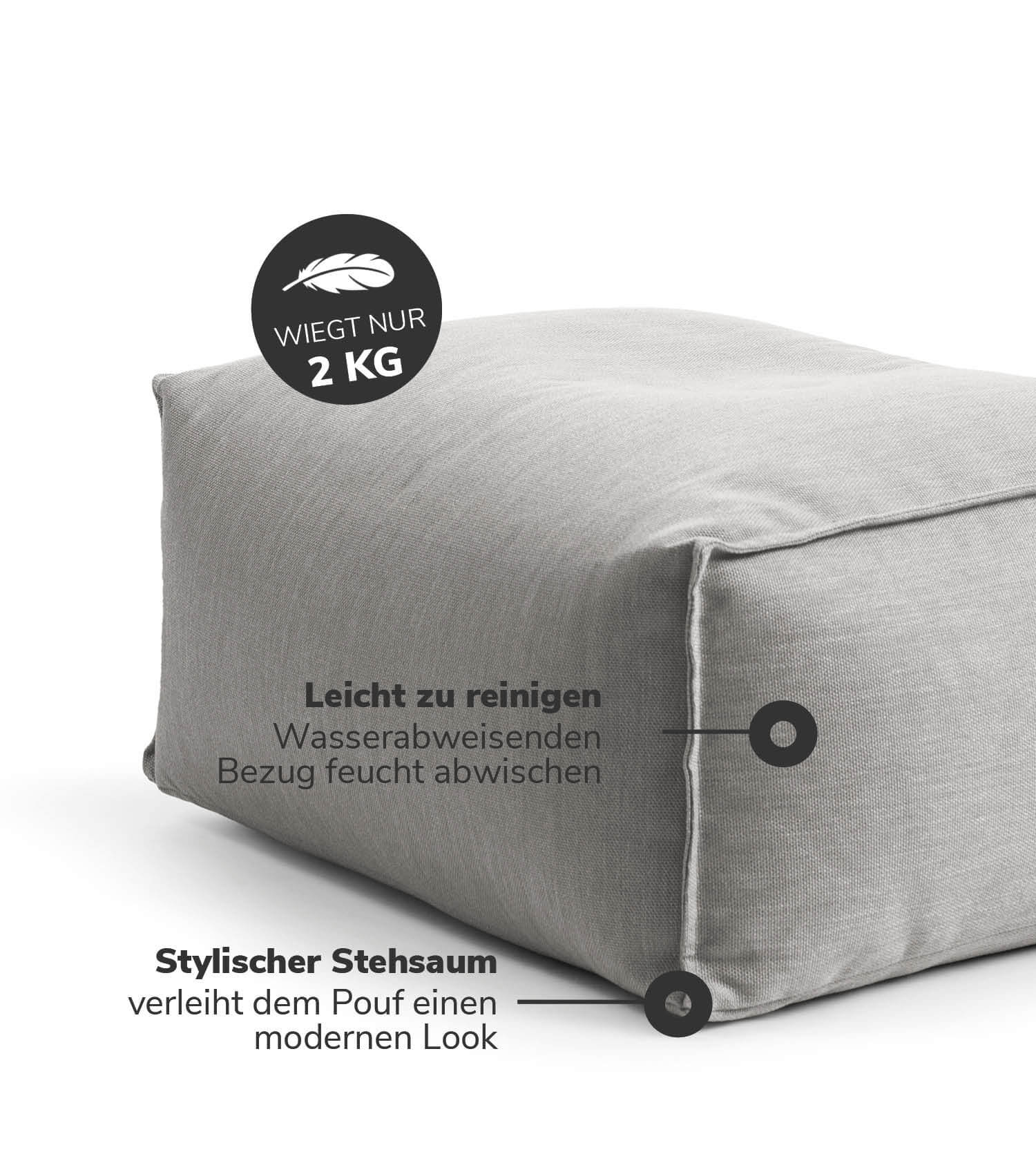 Pouf d'extérieur gris clair carré repose-pieds 'Der Ruhepouf' coussin de sol