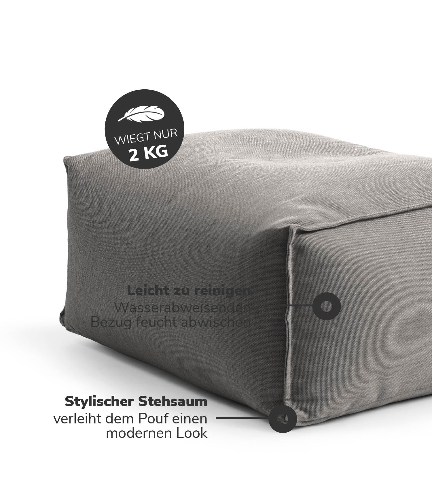 Pouf d'extérieur carré repose-pieds coussin de sol 'Der Ruhepouf' tabouret eckig