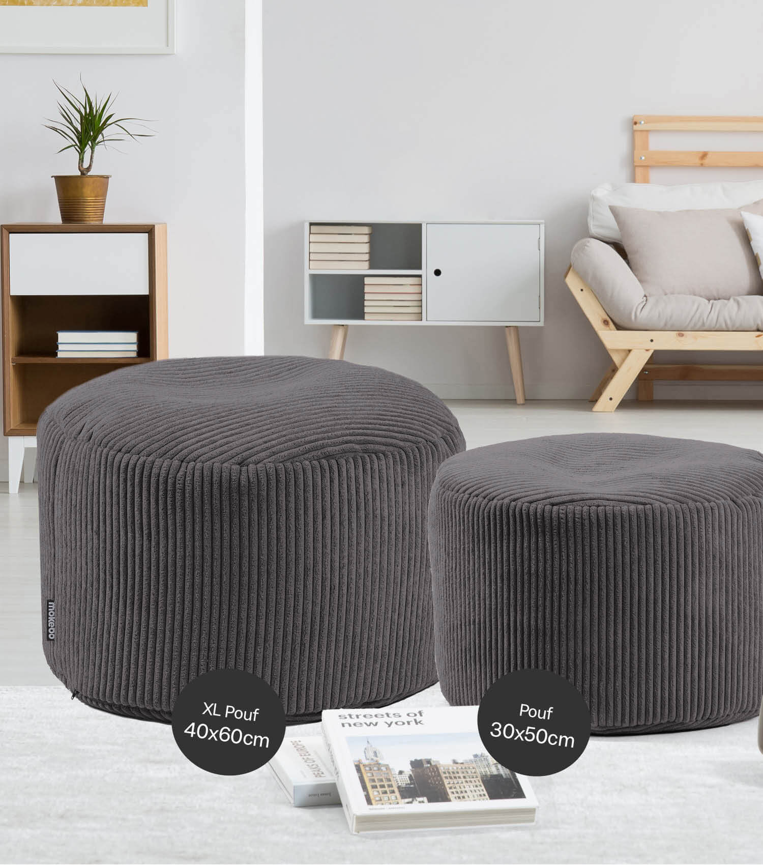Pouf repose-pieds tabouret assise cube brun anthracite mokebo