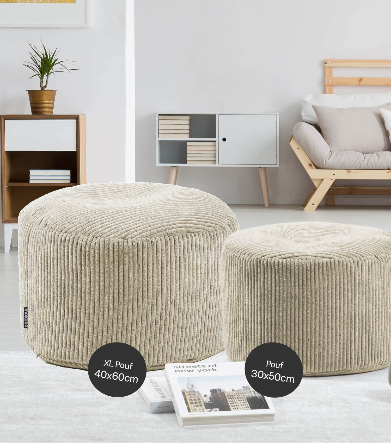 Pouf intérieur mokebo® 'Der faule Lenz' en velours côtelé, tabouret rond 50x30cm