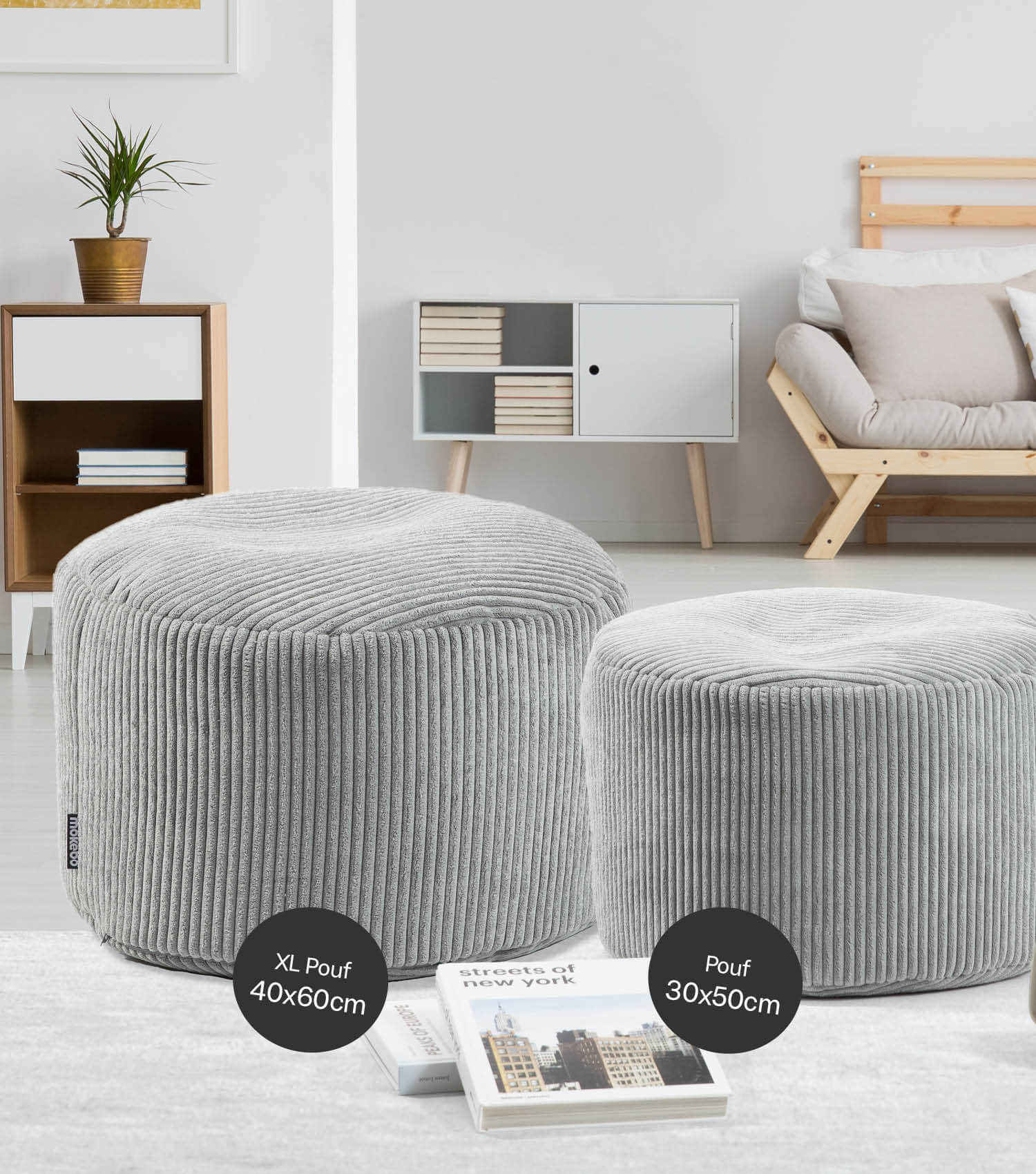 Mokebo® 'Der faule Lenz' pouf intérieur en velours côtelé, tabouret rond 50x30cm