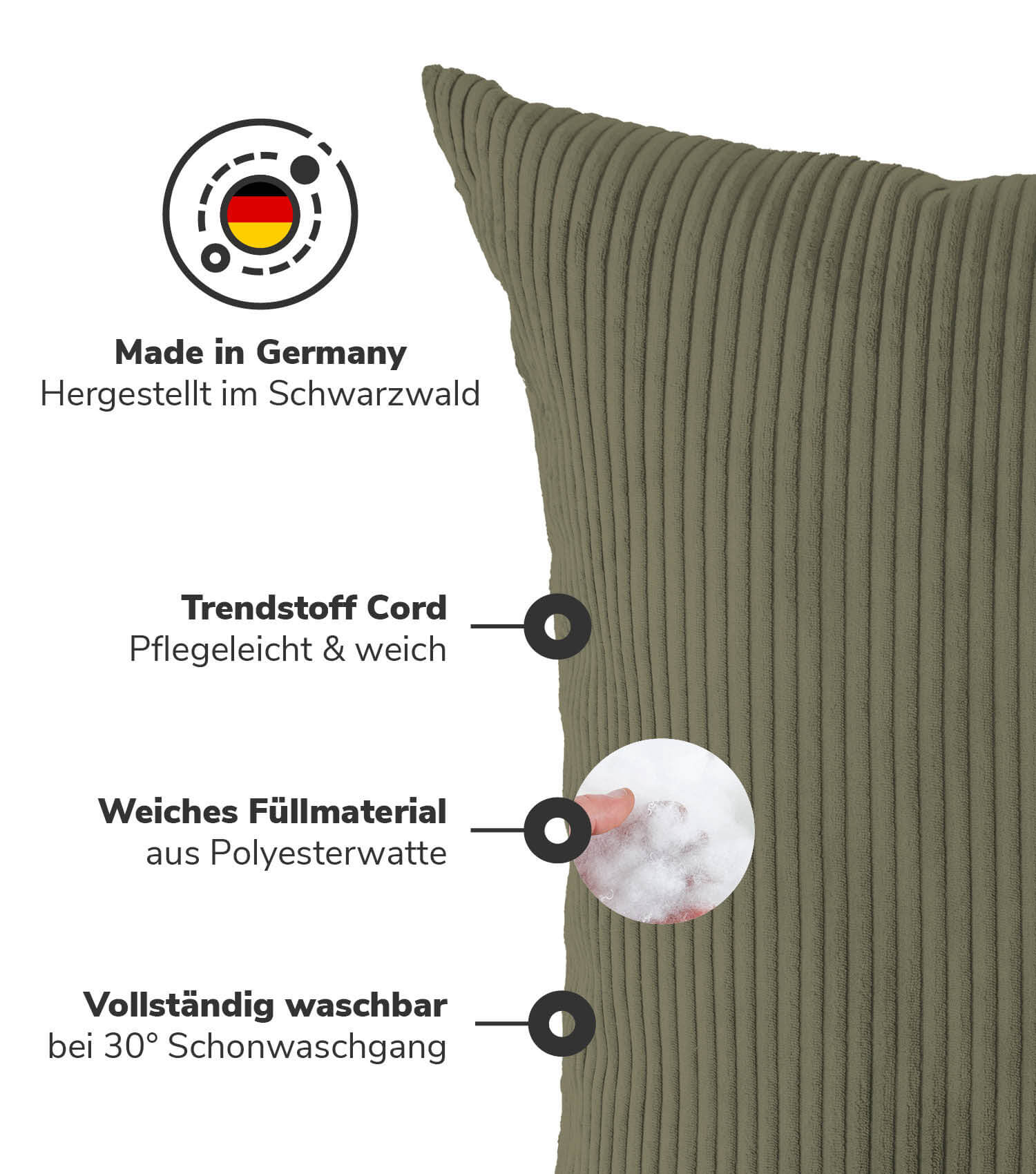 Coussin géant XXL pour canapé et dossier, couleur olive