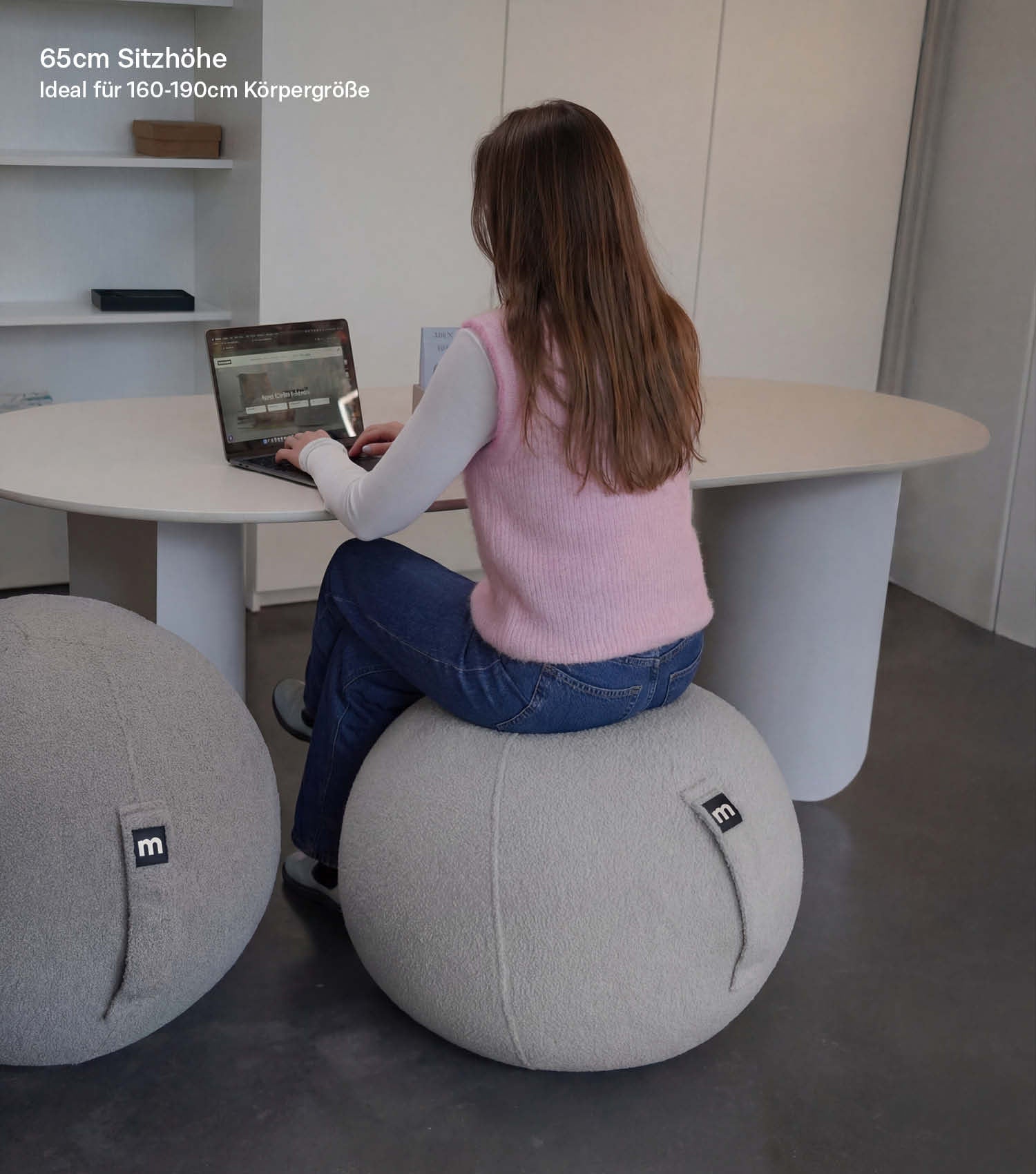 Ballon assis en tissu ergonomique pour le bureau, ballon de gymnastique gris