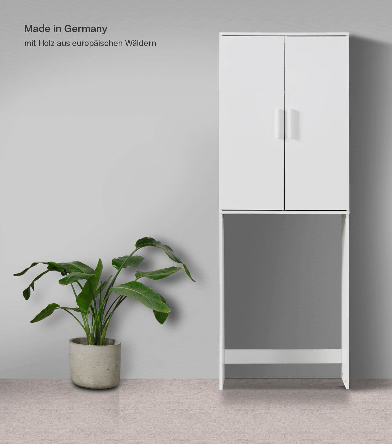 Meuble lave-linge avec surmeuble, étagère au-dessus de toilettes, rangement de salle de bain