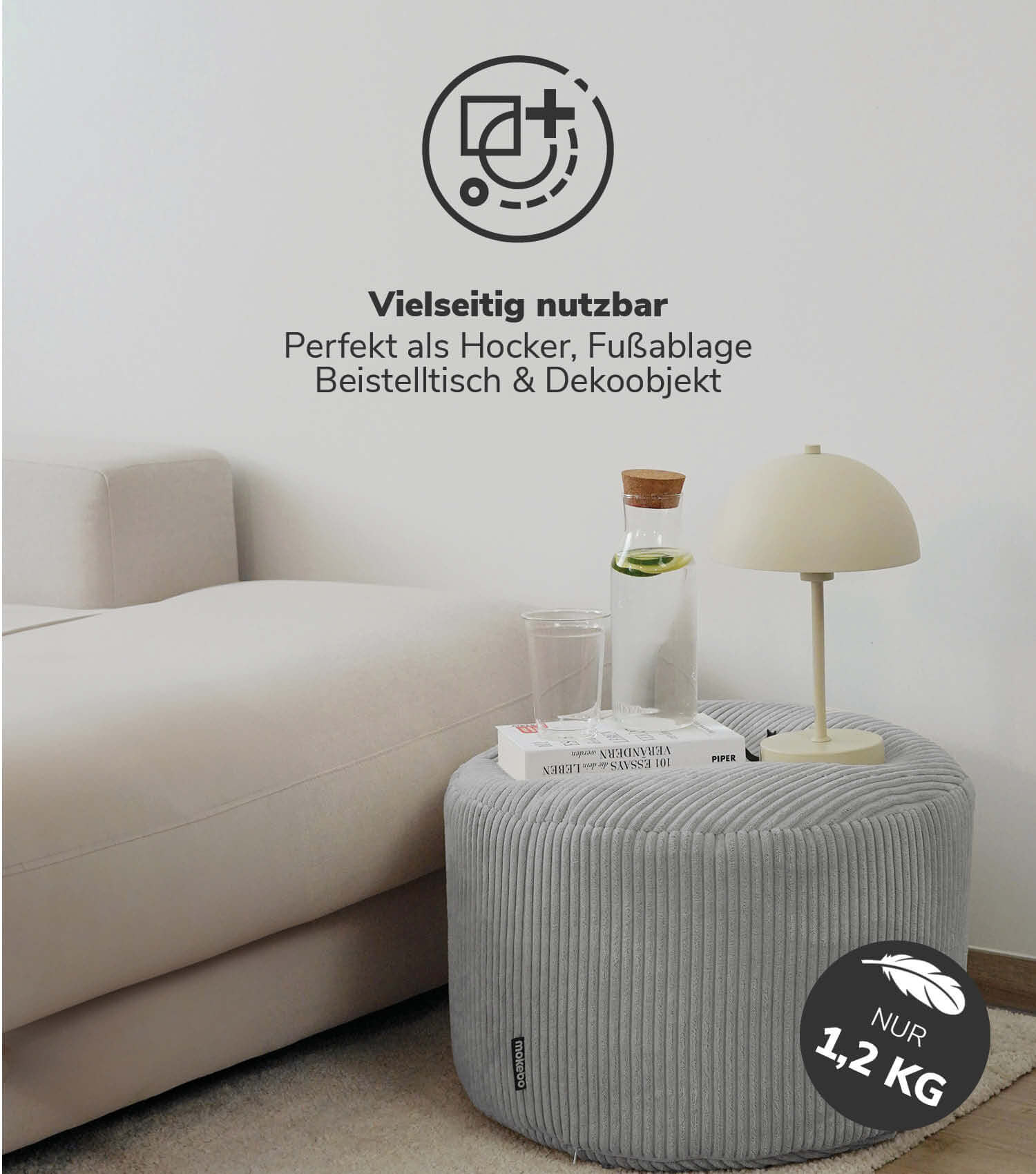 Pouf Bean Bag en velours côtelé gris, coussin de sol confortable pour enfants et adultes