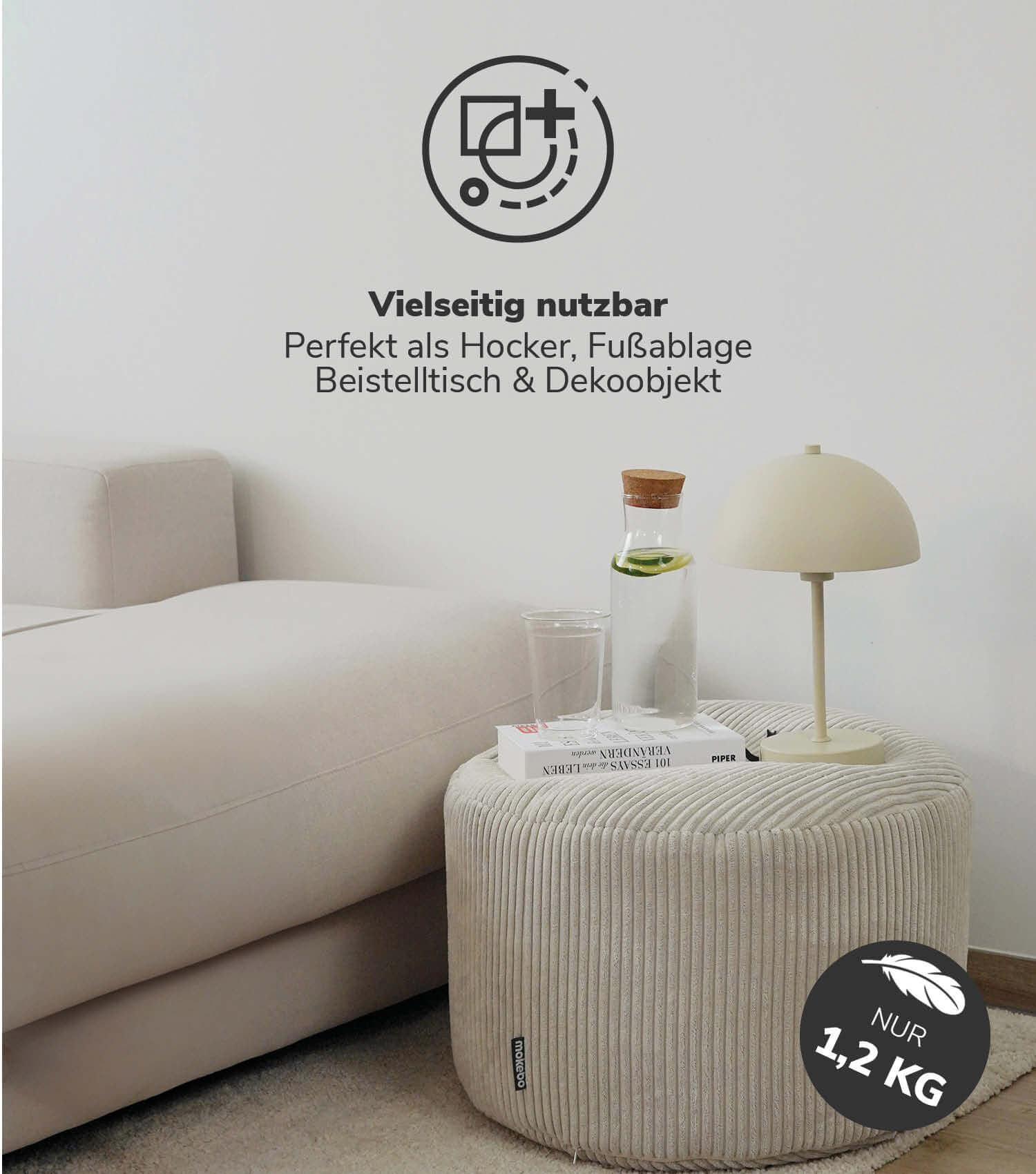 Pouf poire en velours côtelé, coussin de sol Bean Bag mokebo