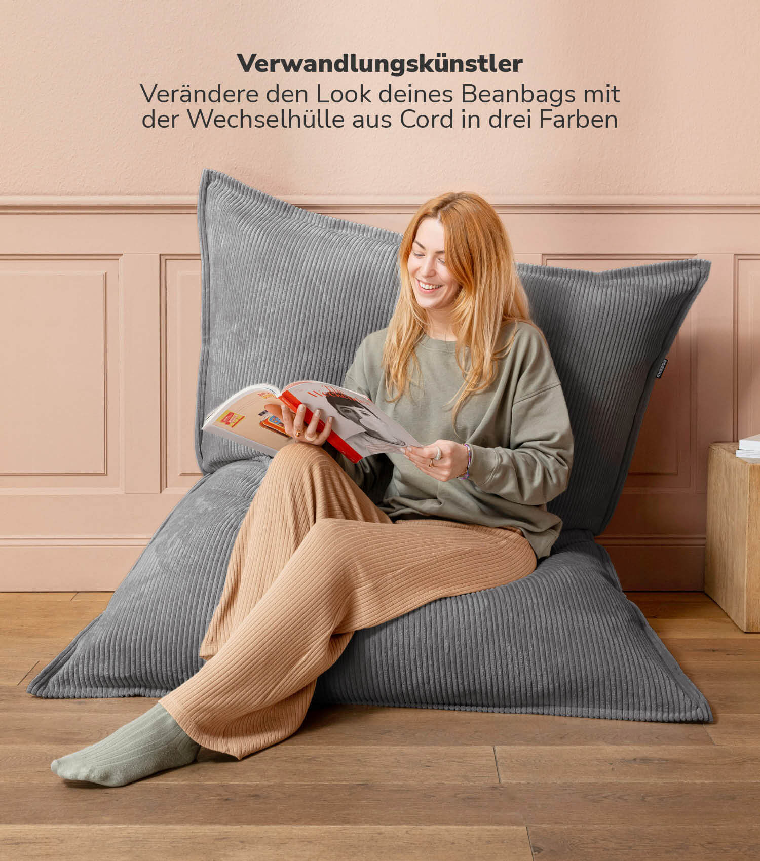 Housse pour pouf bean bag en tissu côtelé, couleur anthracite