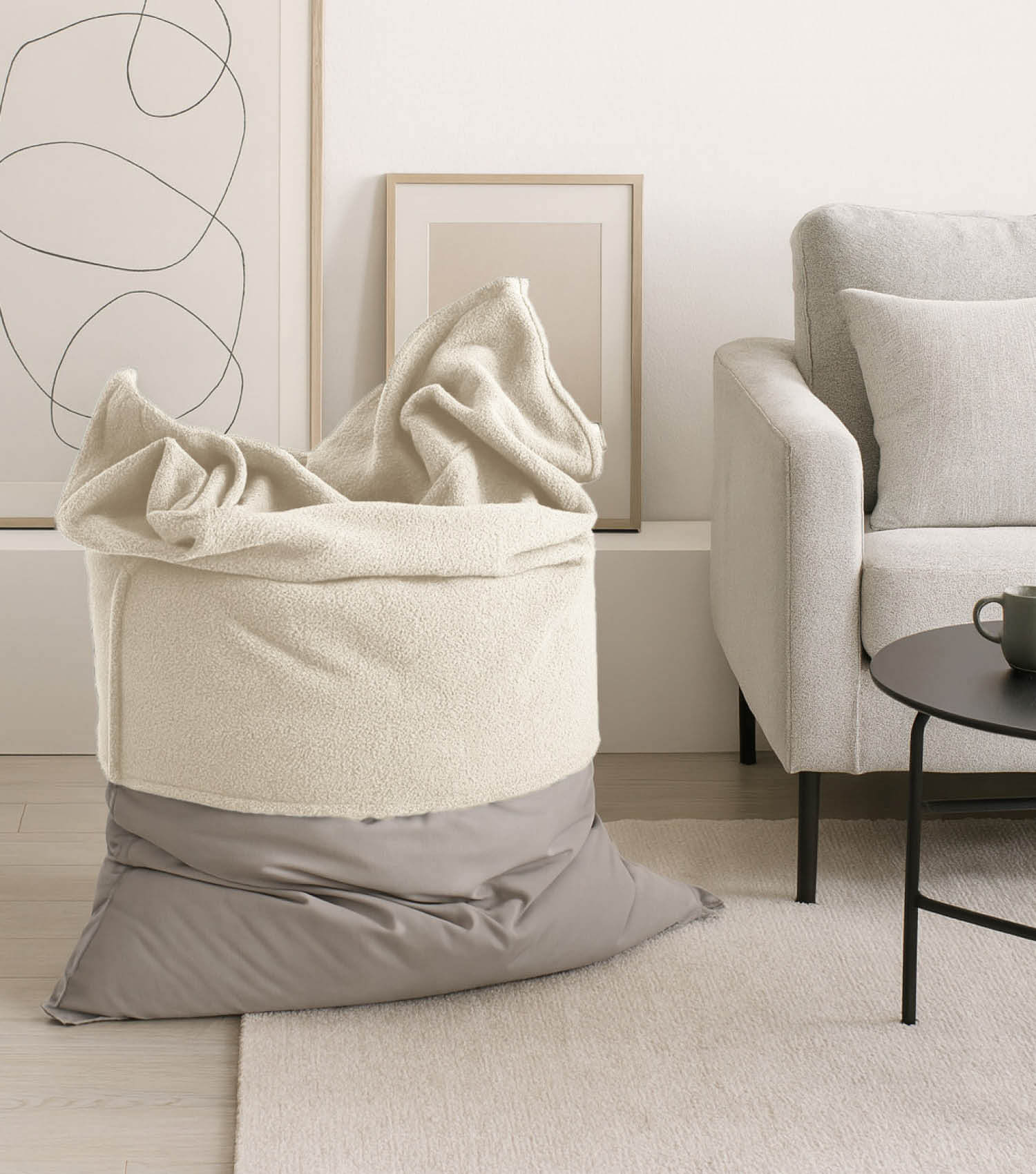 Housse de bean bag en tissu cordé, beige naturel