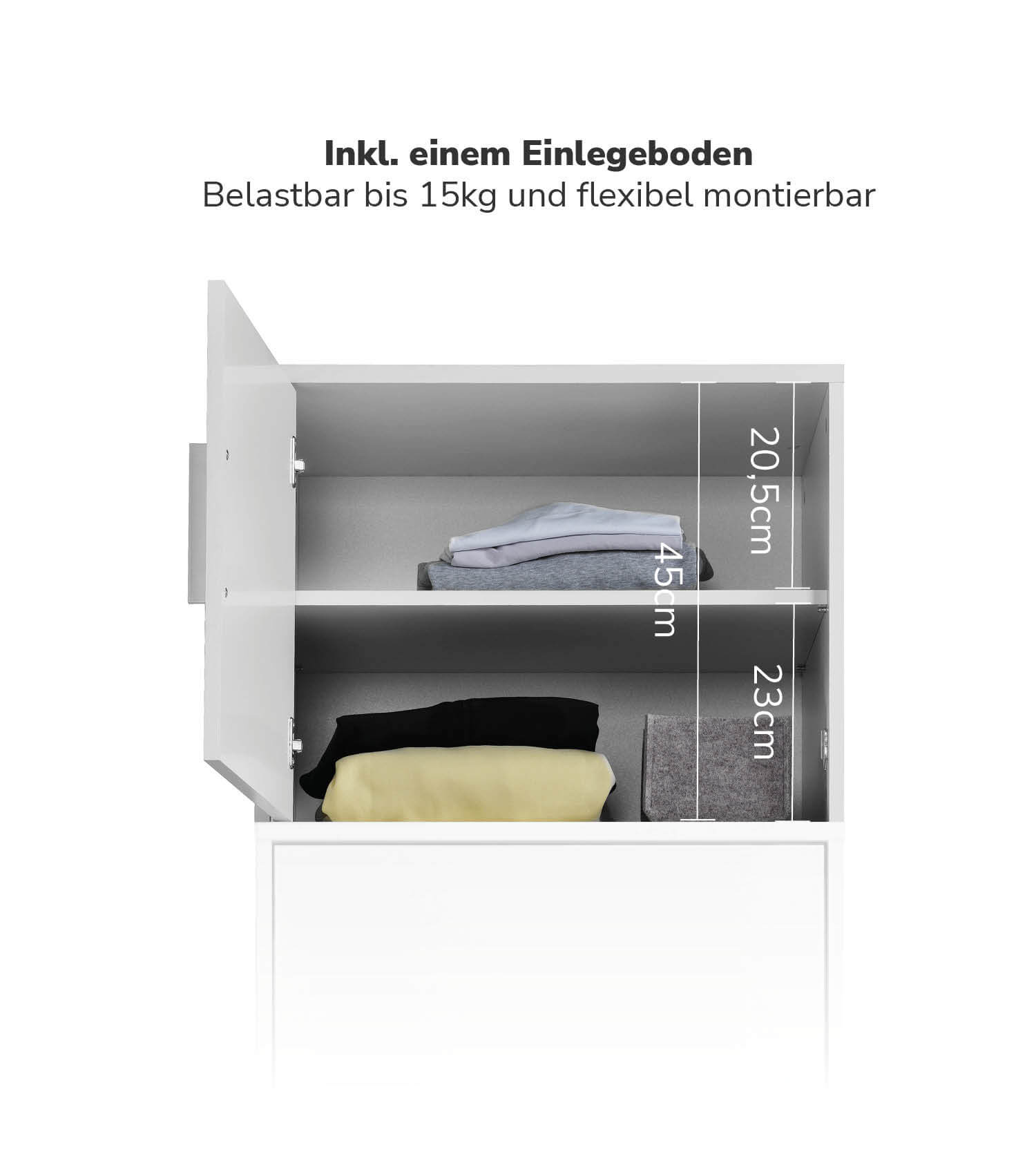 Élément de rangement pour armoire, meuble haut modulable blanc