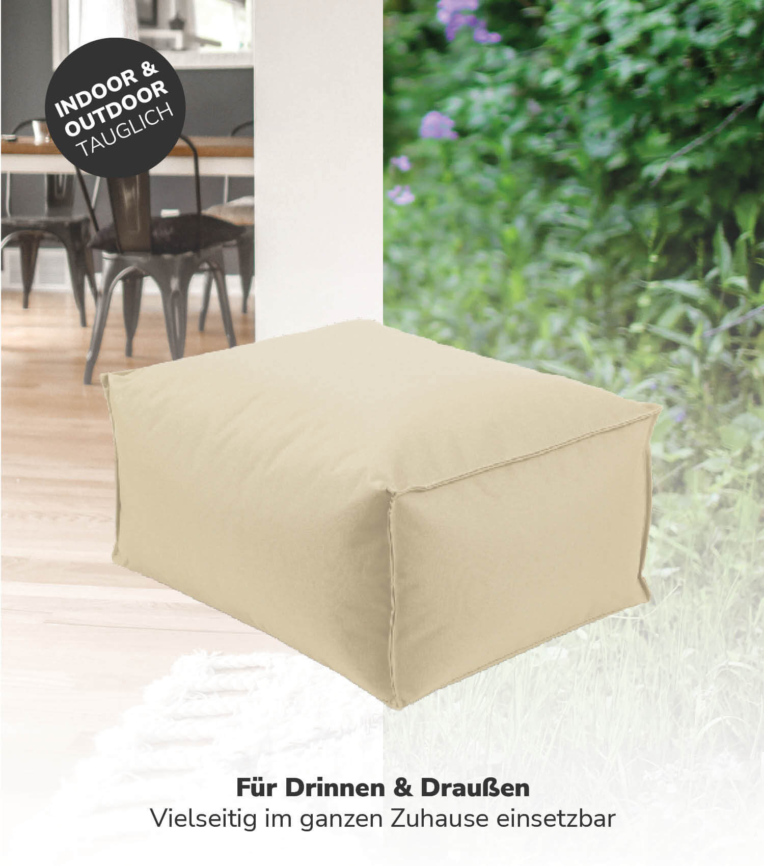 Pouf extérieur carré repose-pieds coussin de sol 'Der Ruhepouf' tabouret bas eckig