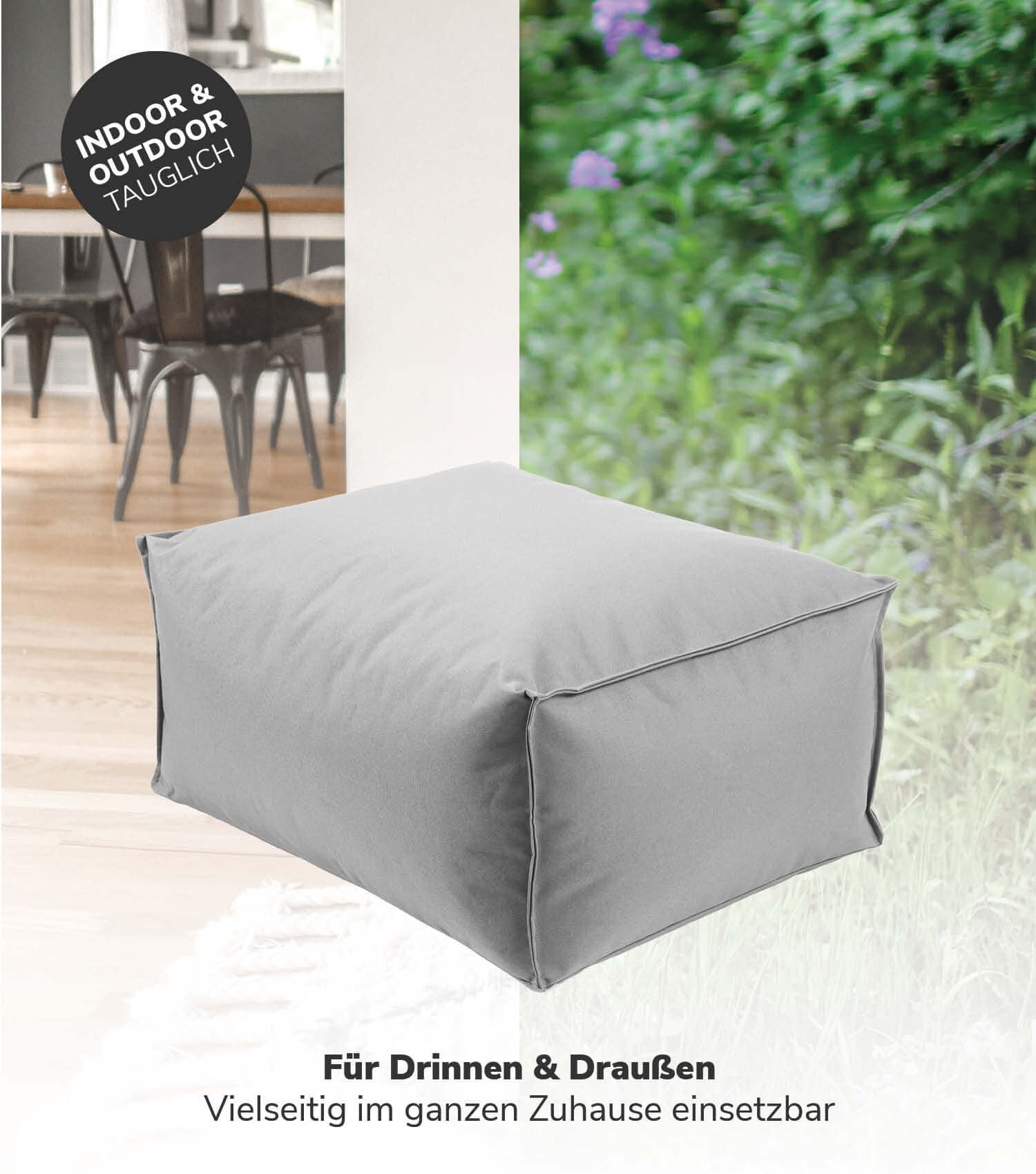 Pouf d'extérieur gris carré repose-pieds coussin de sol 'Der Ruhepouf'
