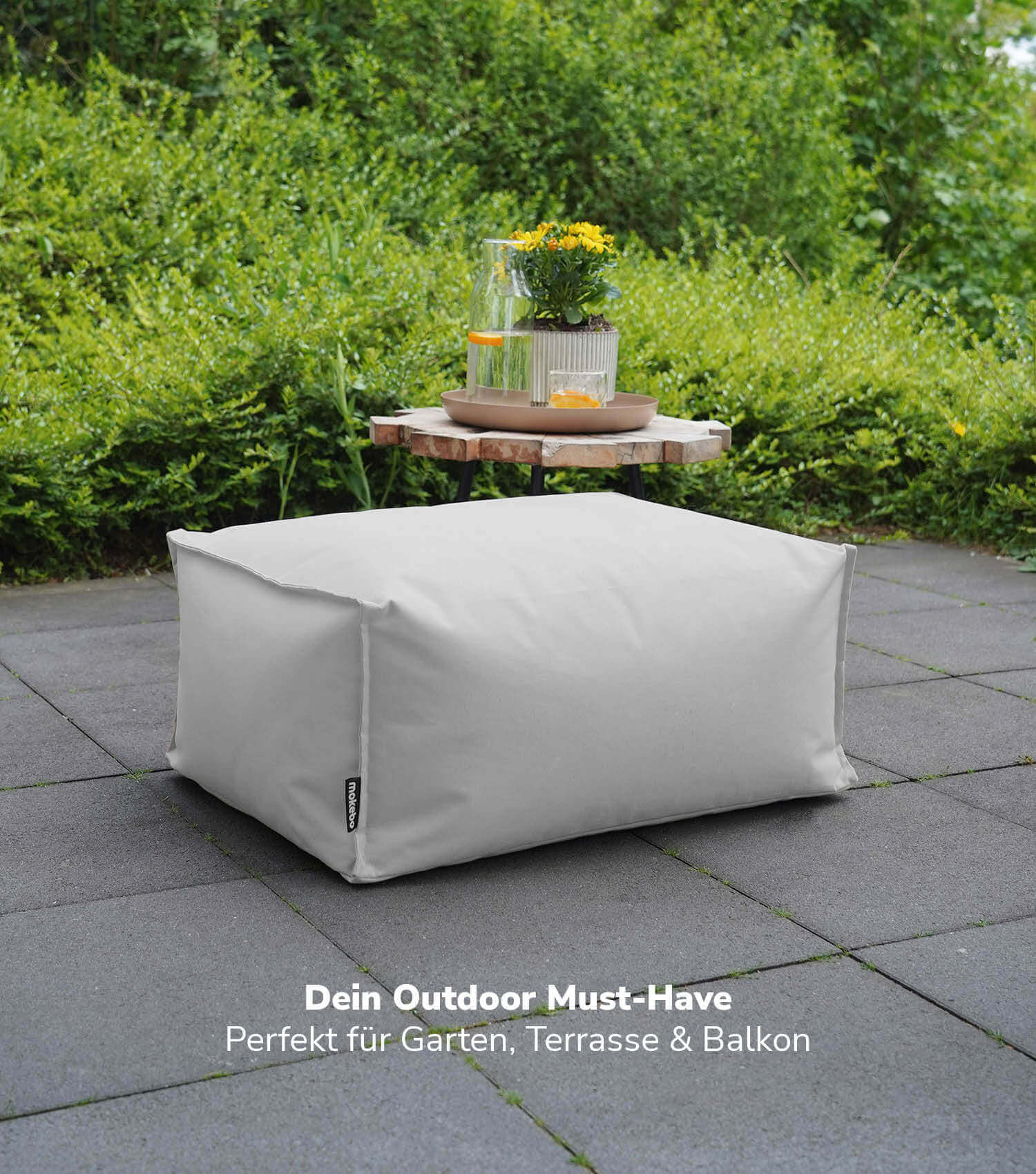 Pouf d'extérieur gris carré repose-pieds coussin de sol 'Der Ruhepouf' 