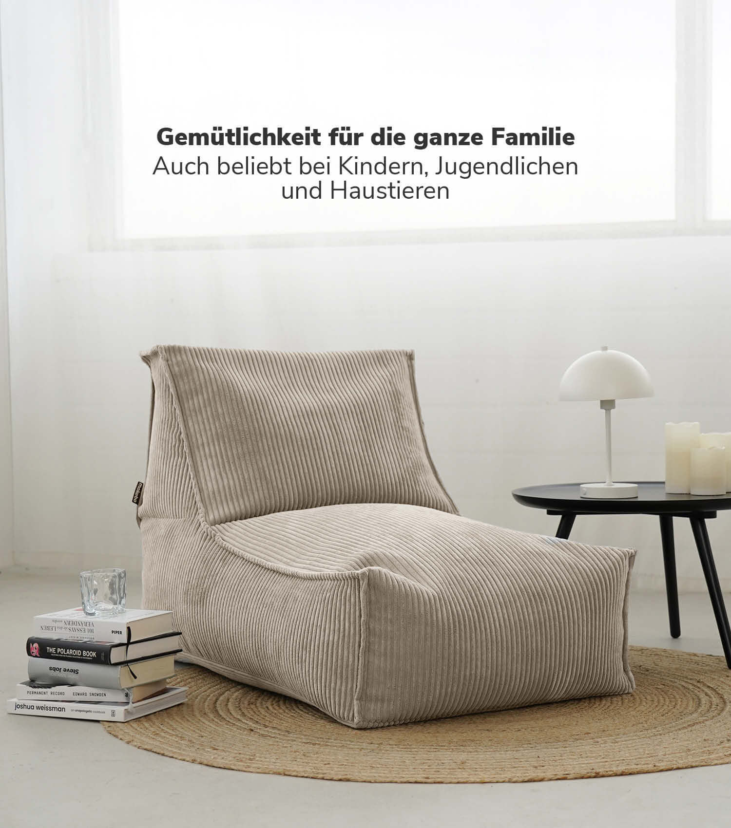Pouf géant XXL + repose-pieds pour enfants et adultes avec remplissage 'Der Gelassene'