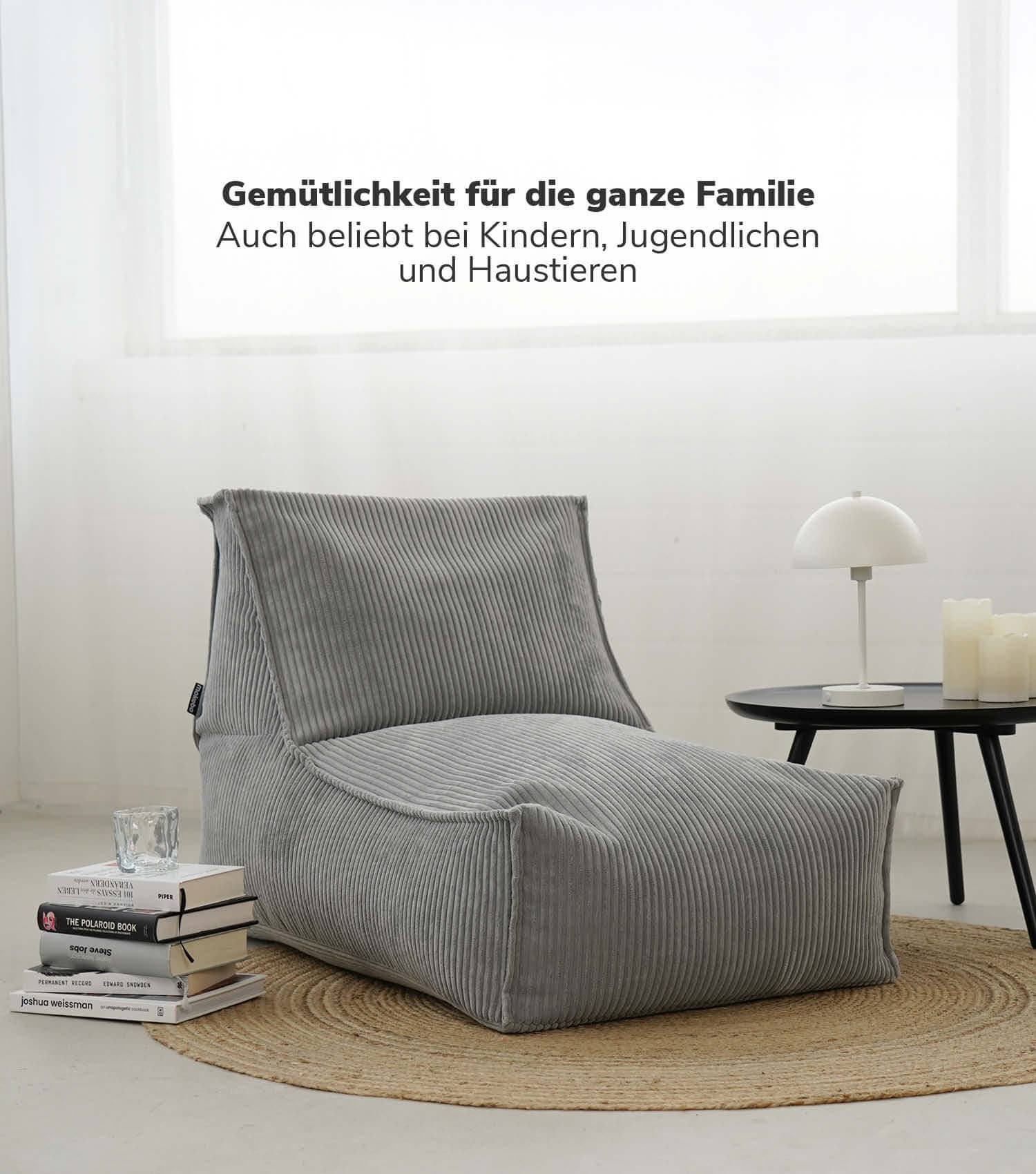 Pouf géant XXL + repose-pieds pour enfants et adultes avec remplissage 'Der Gelassene'
