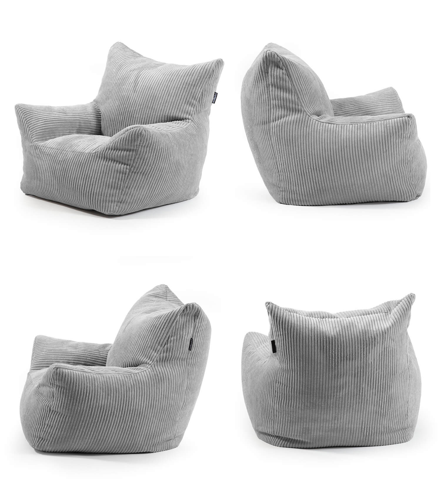 Pouf poire enfant en velours côtelé, fauteuil enfant gris pour lire ou se détendre