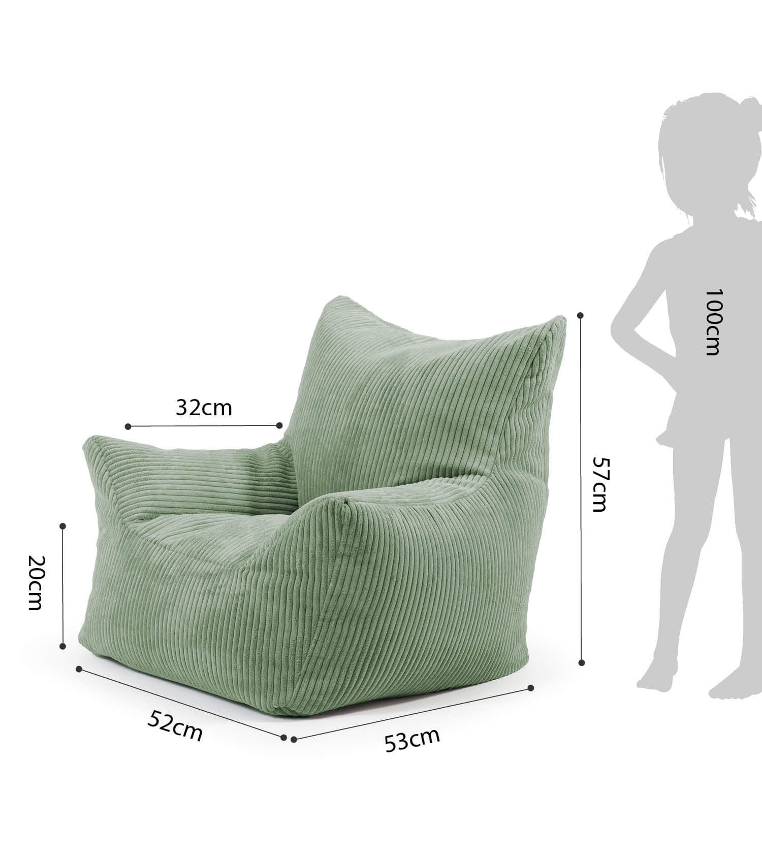 Pouf de lecture pour enfant en velours côtelé, fauteuil enfant, coussin au sol, sac à pouf d'extérieur