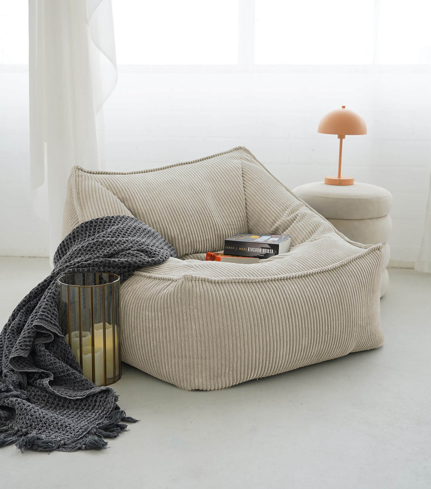 Fauteuil Cord XXL sac à haricots avec accoudoirs couleur naturelle