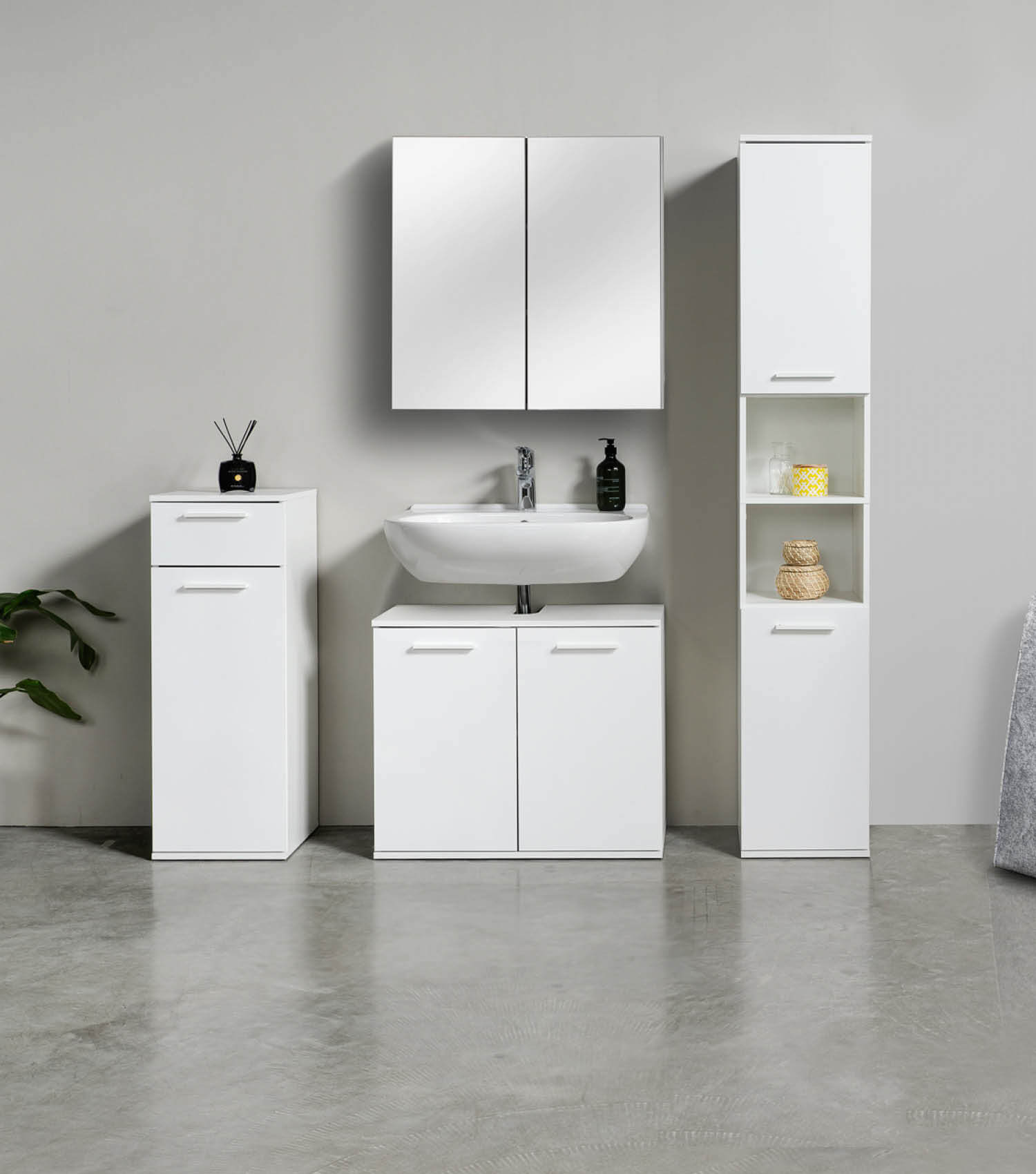 Armoire de salle de bain haute, meuble rangement salle de bain