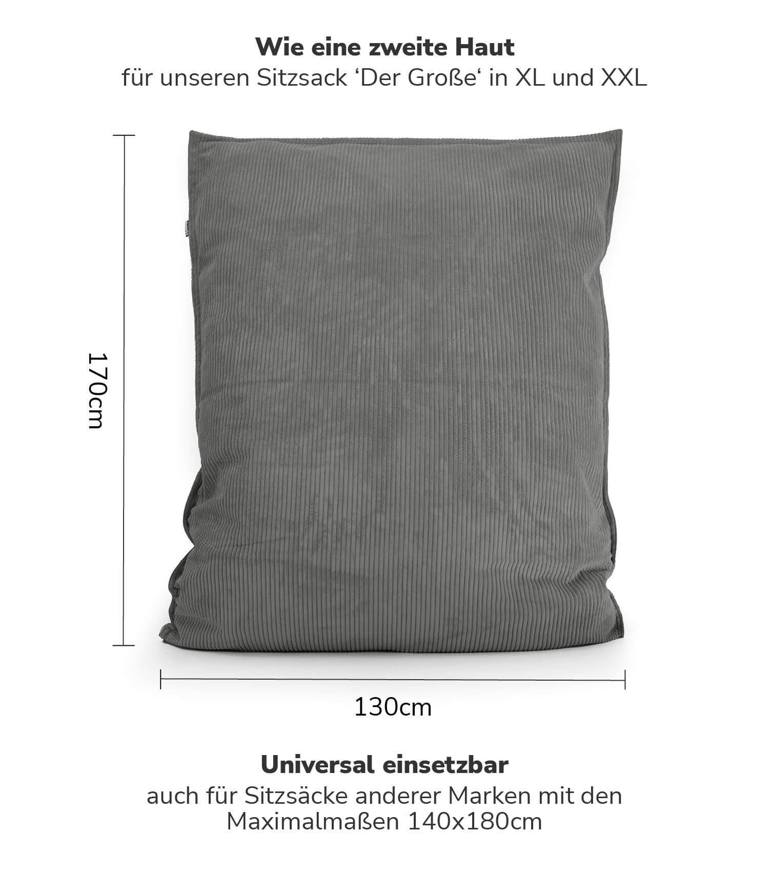 Housse pour pouf bean bag en tissu côtelé, couleur anthracite