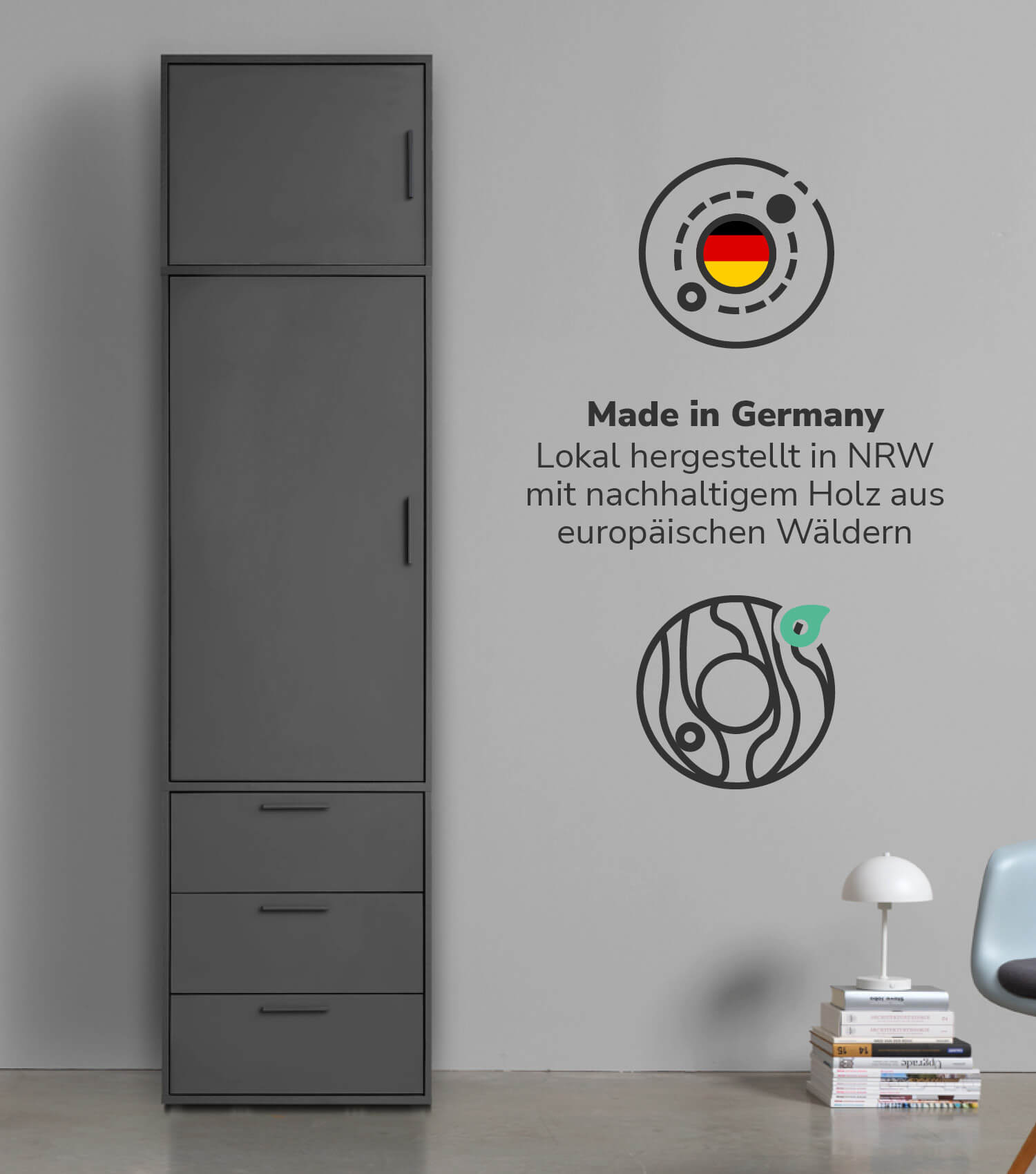 Armoire-penderie pour chambre à coucher, coloris anthracite