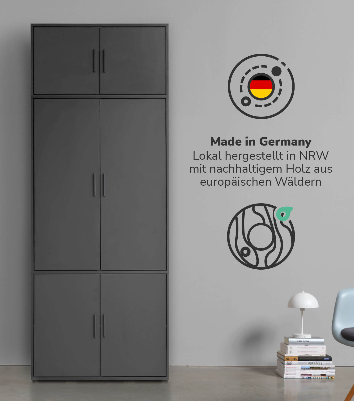Armoire de chambre, penderie, meuble de rangement, coloris anthracite