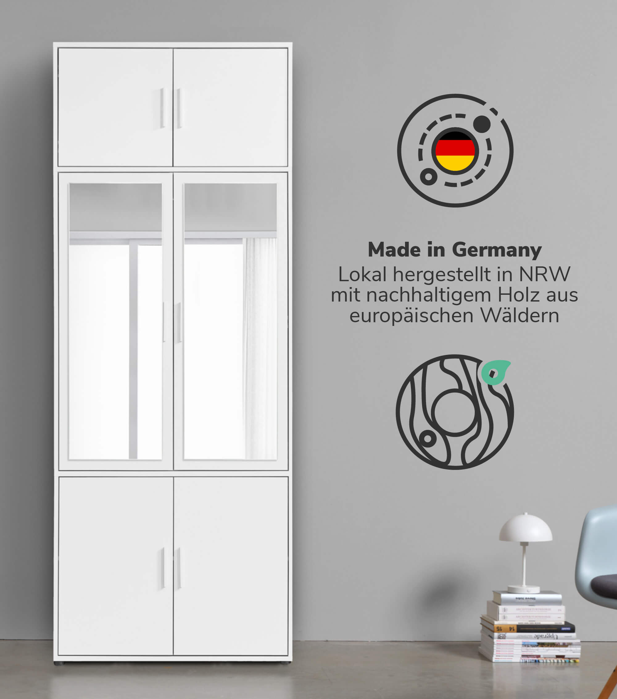 Armoire de chambre blanche avec portes battantes - Schrank
