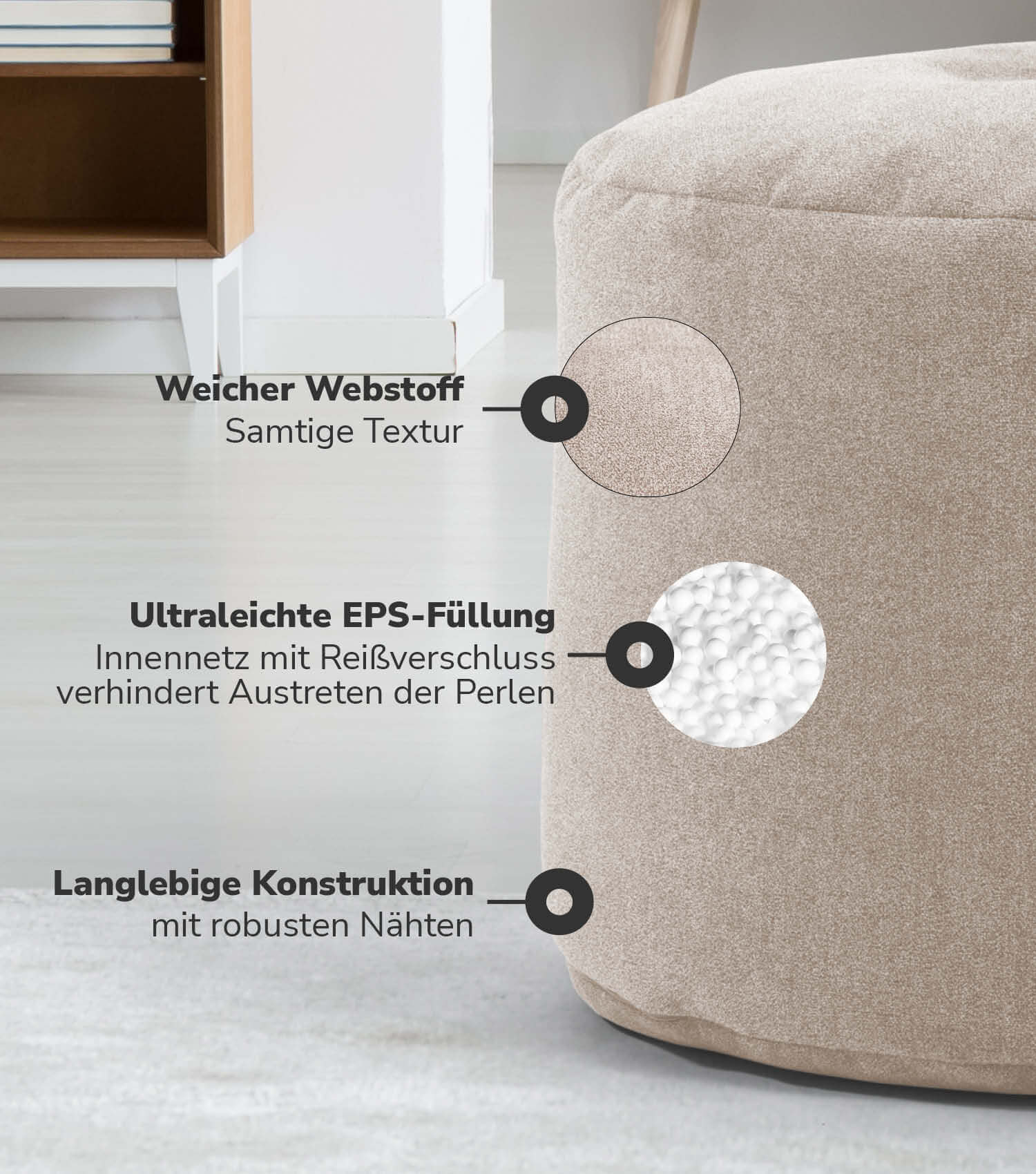 Pouf intérieur tabouret rembourré coussin de sol 'Der Ruhepouf' repose-pieds rond