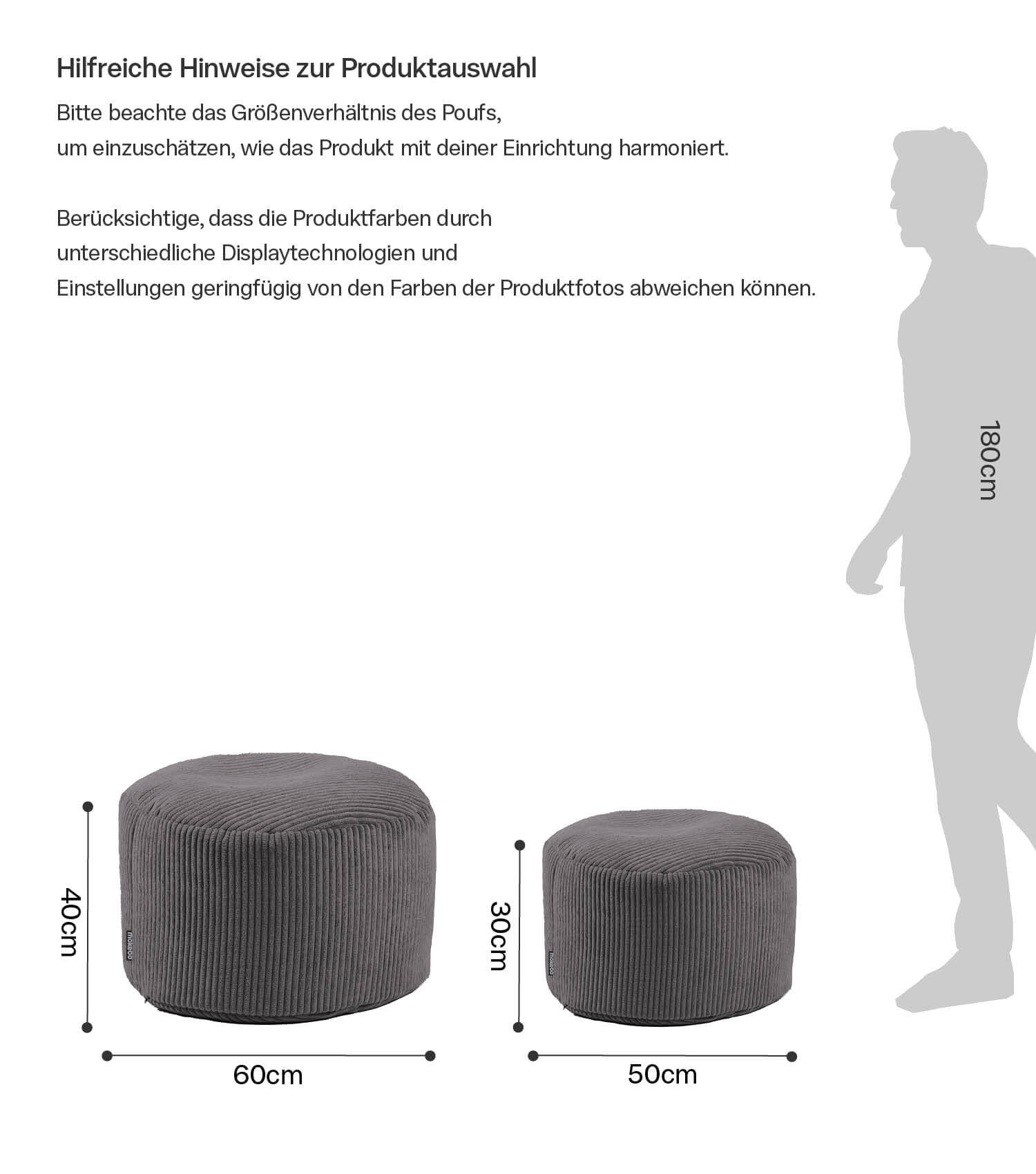 mokebo® 'Der faule Lenz' pouf d'intérieur en velours côtelé, tabouret rond 50x30cm