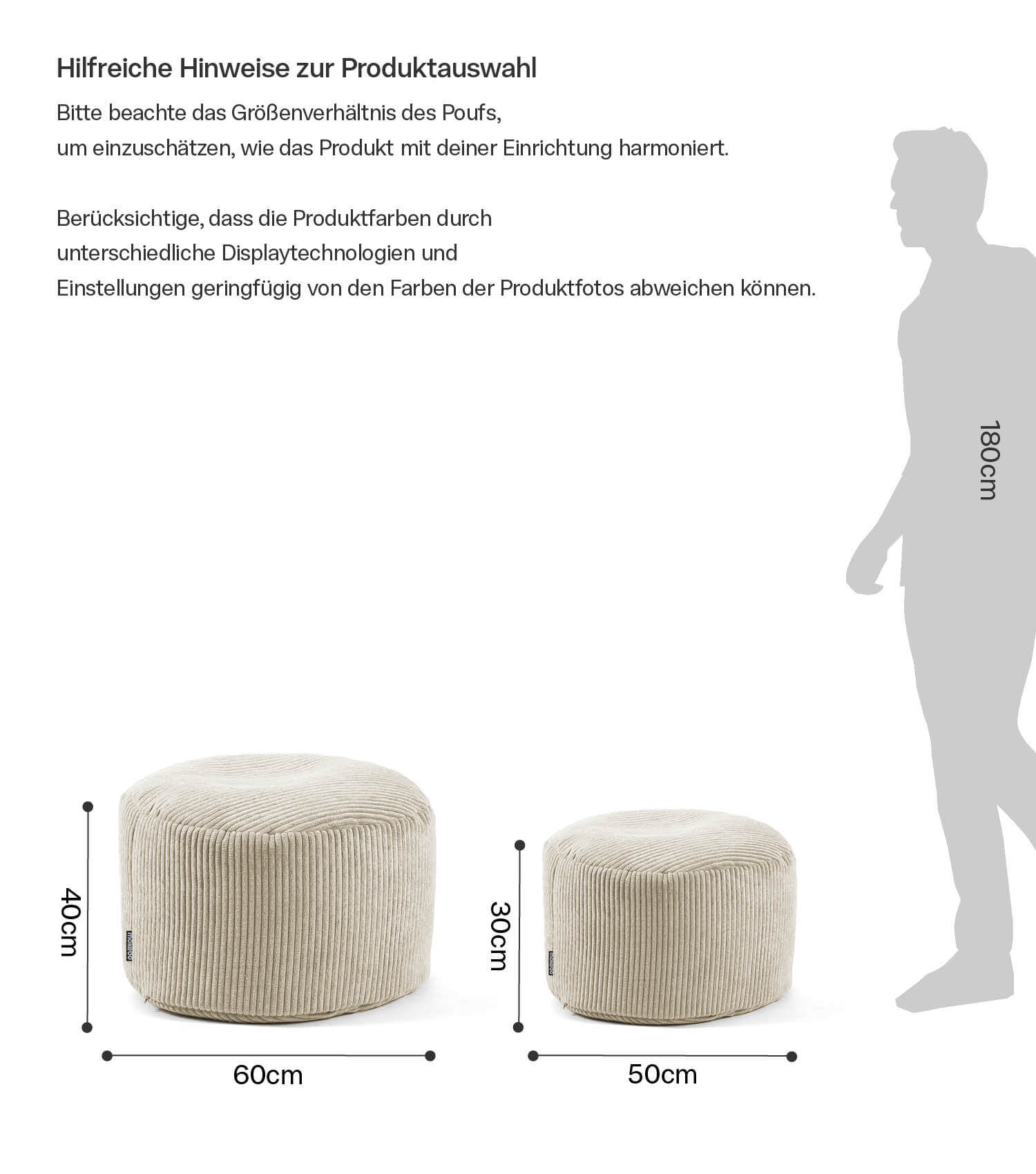 Pouf intérieur mokebo® 'Der faule Lenz' en velours côtelé, tabouret rond 50x30cm