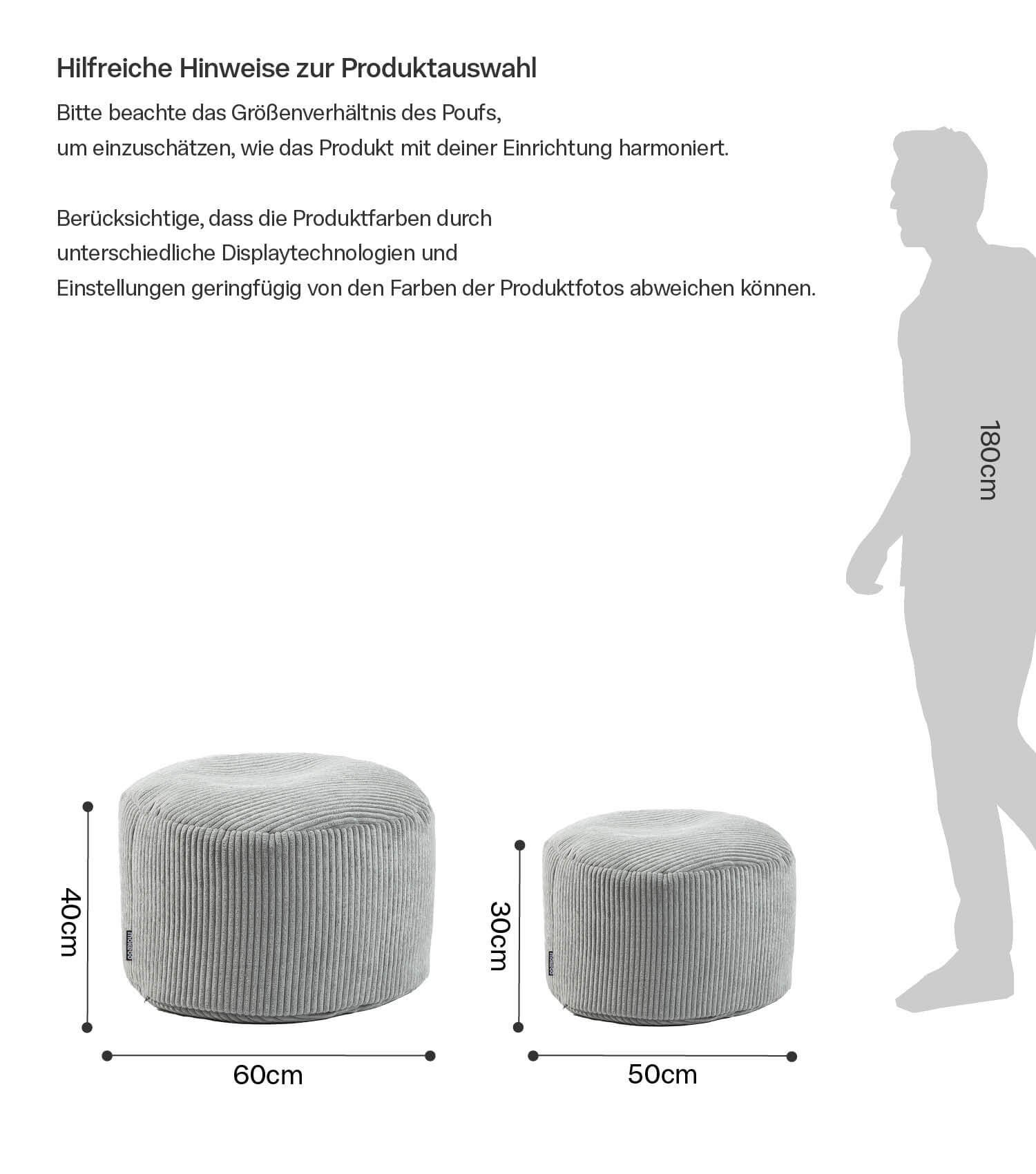 Mokebo® 'Der faule Lenz' pouf intérieur en velours côtelé, tabouret rond 50x30cm