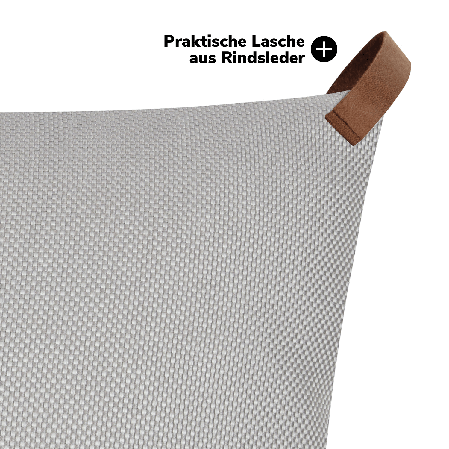 Housse de coussin d'extérieur ‘Das Sonnenplätzchen’ avec boucle en cuir 50x50 