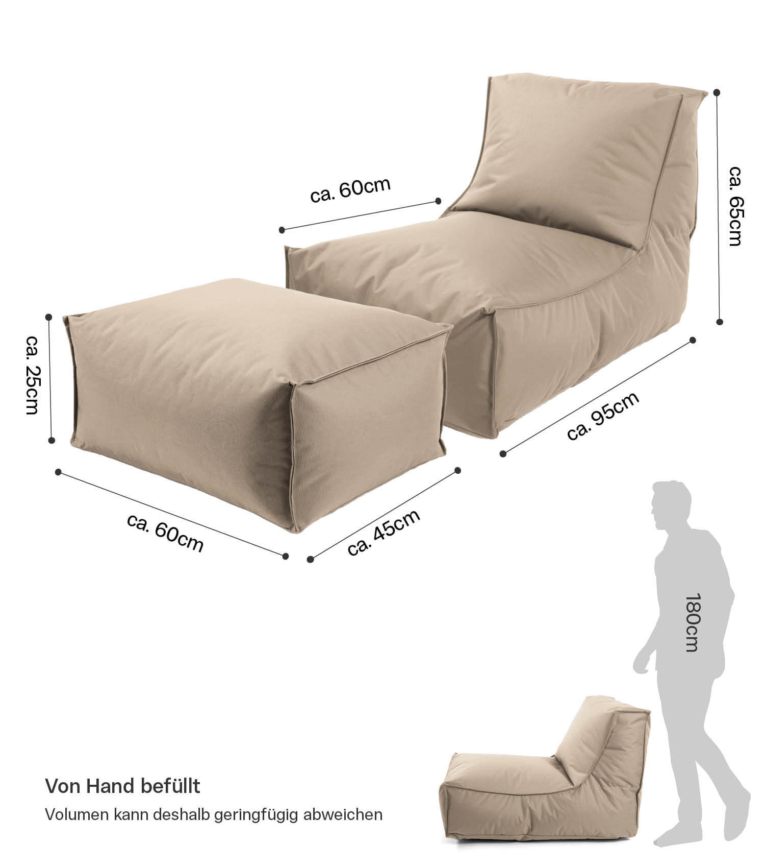 Pouf de sol bean bag gris-khaki avec housse déhoussable