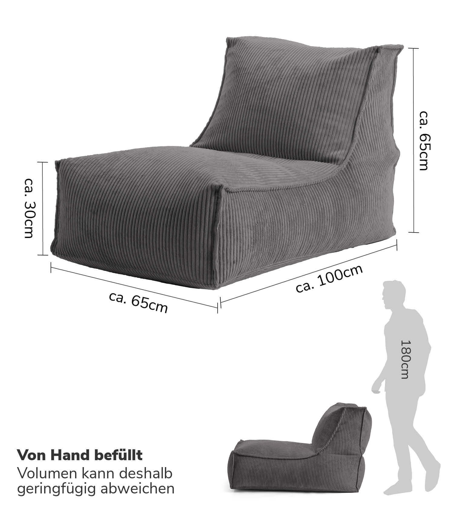 Pouf géant XXL + repose-pieds pour enfants et adultes avec remplissage 'Der Gelassene'