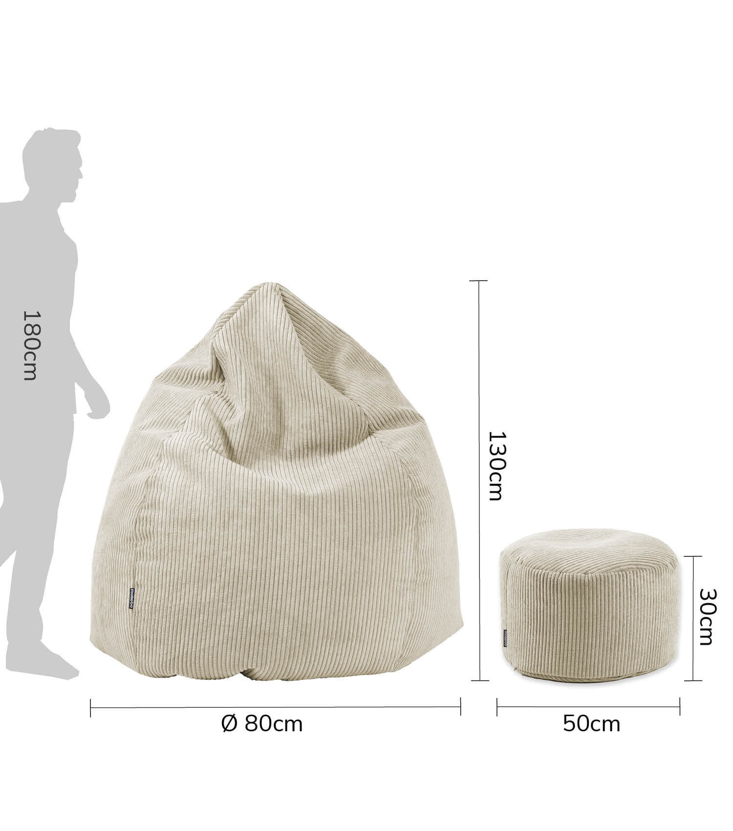 Pouf poire en velours côtelé, coussin de sol Bean Bag mokebo