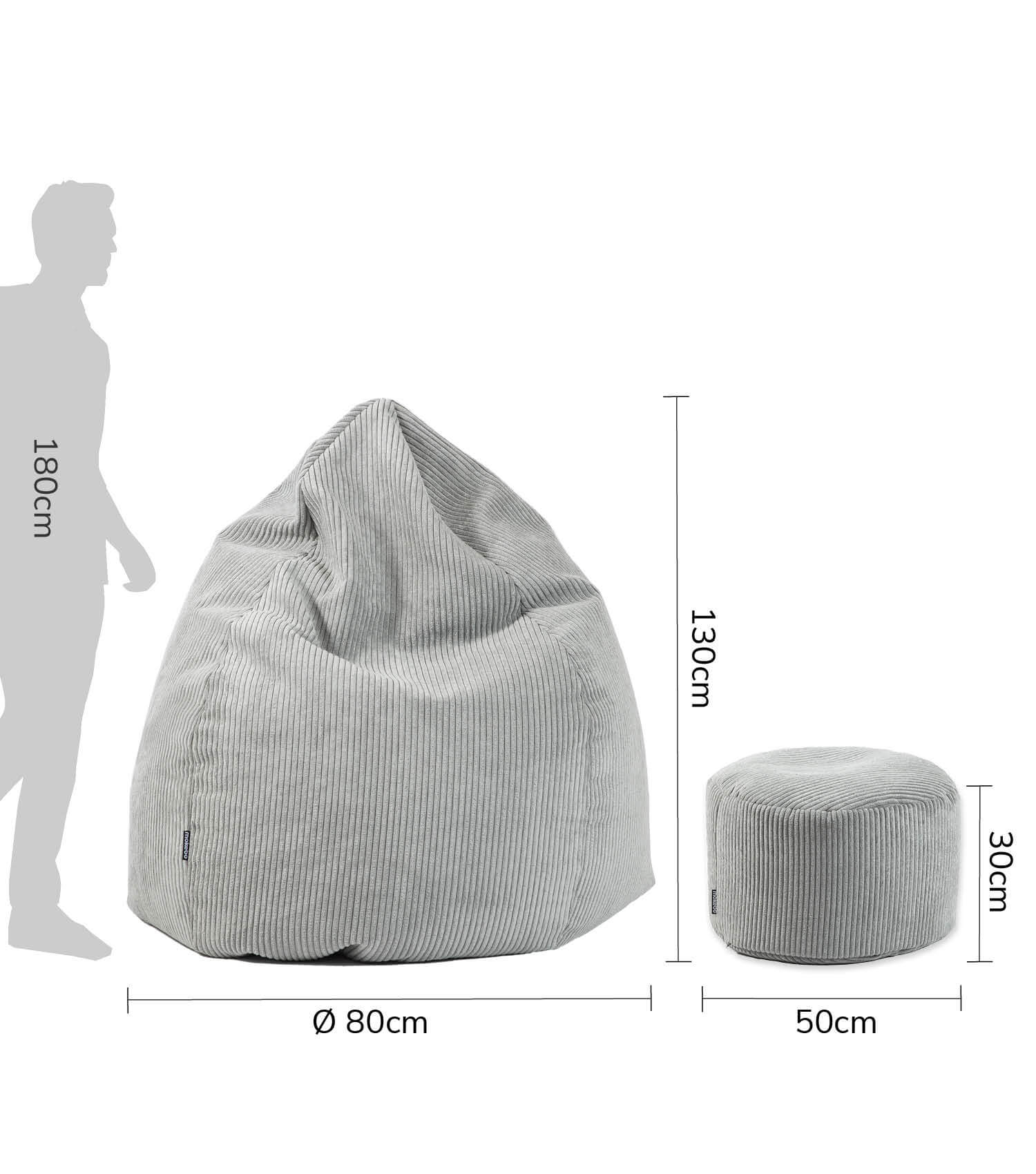 Pouf Bean Bag en velours côtelé gris, coussin de sol confortable pour enfants et adultes