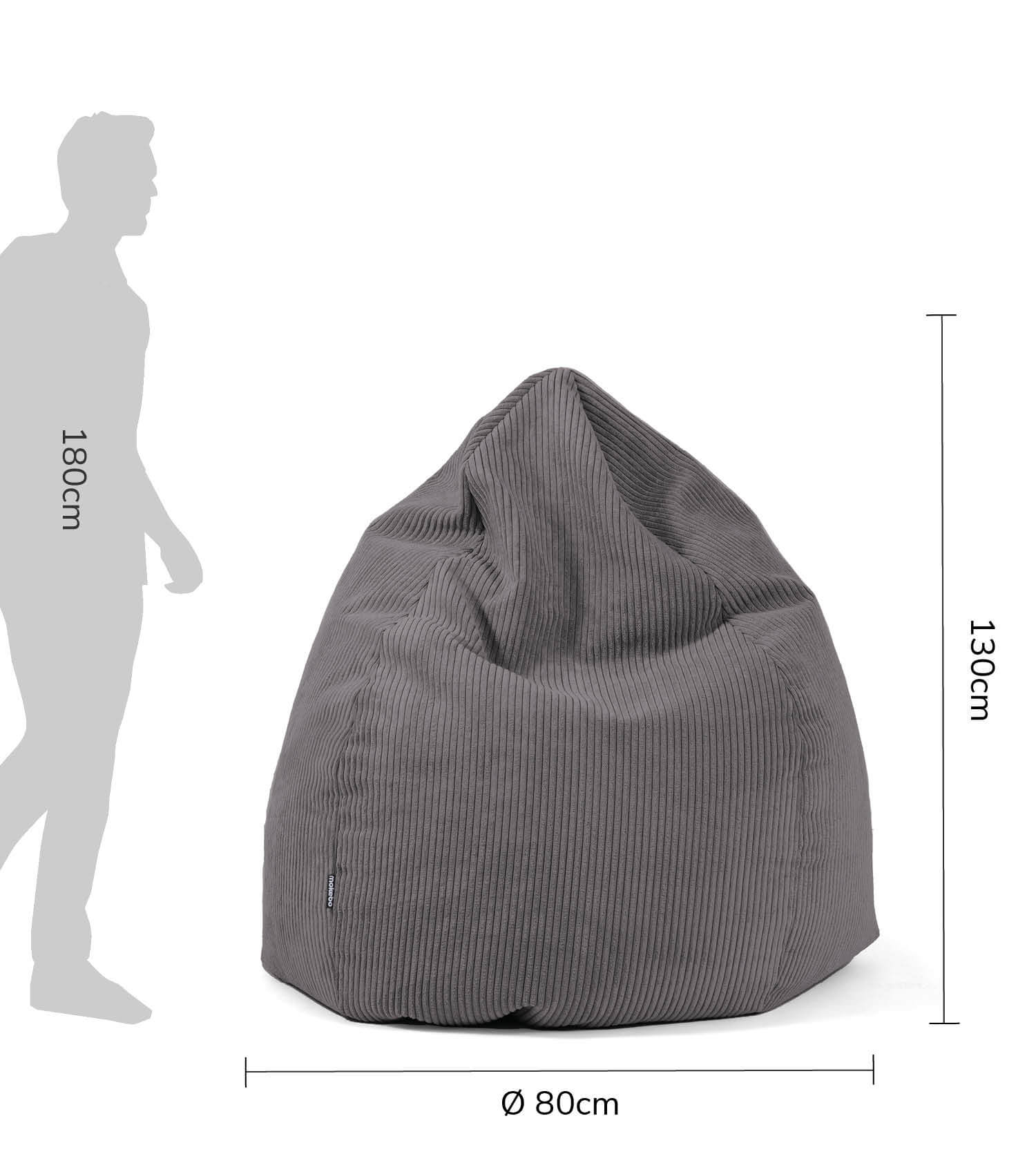 Pouf poire en velours côtelé anthracite, coussin de sol pour enfant