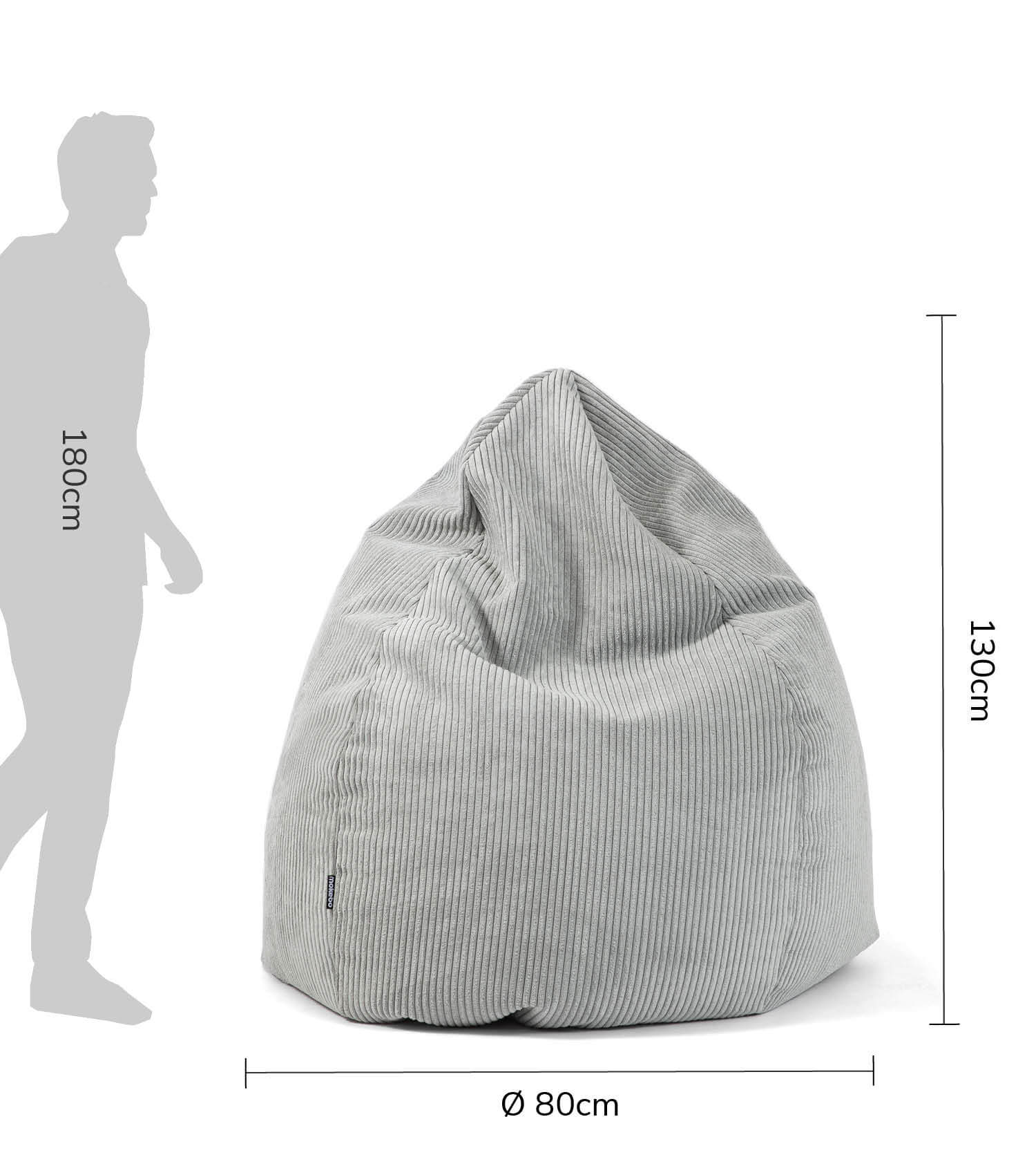 Pouf poire en velours côtelé gris, coussin de sol confortable