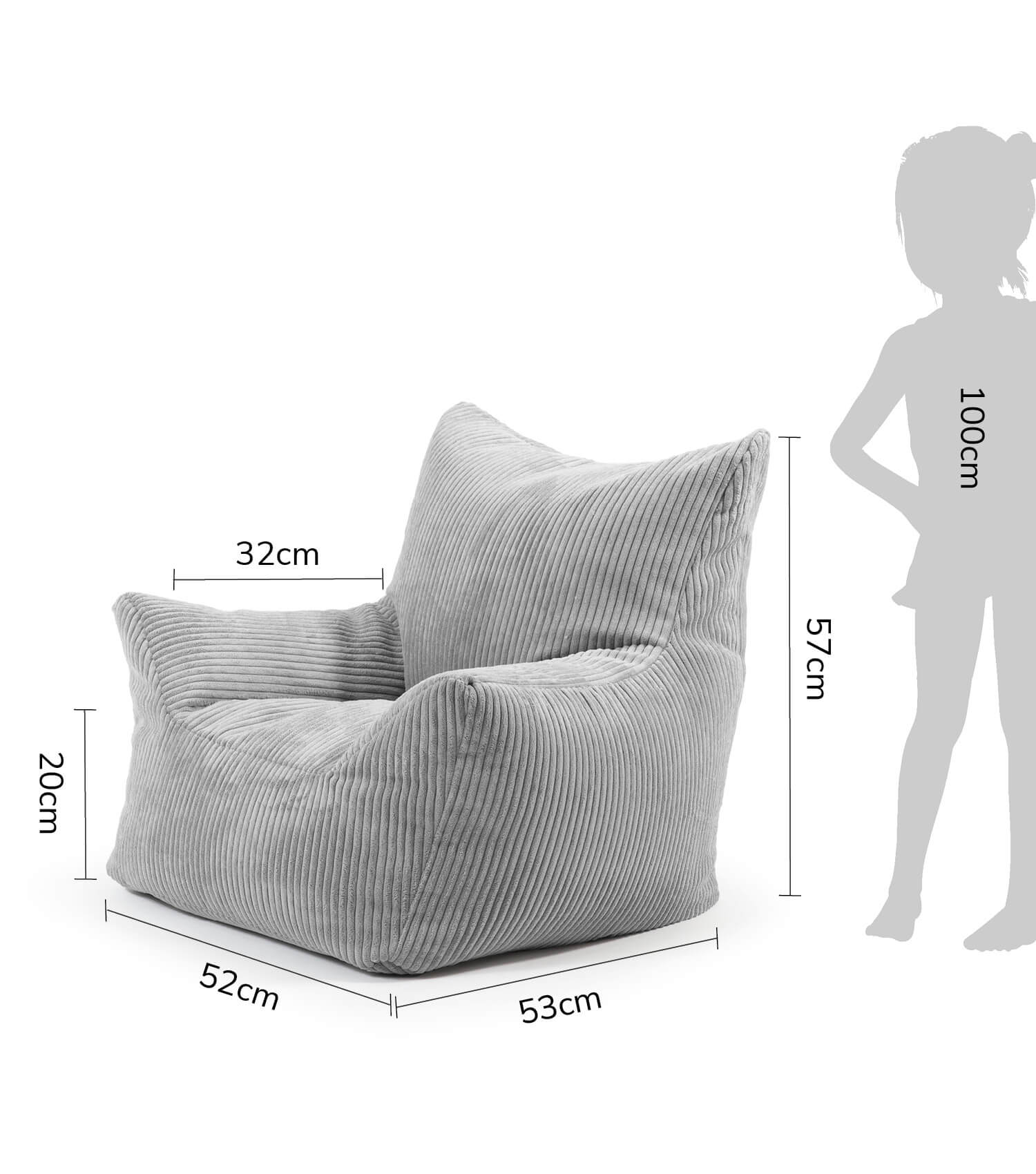 Fauteuil enfant en velours côtelé gris, pouf de sol pour enfant, coussin de sol, sac de siège enfant pour intérieur et extérieur