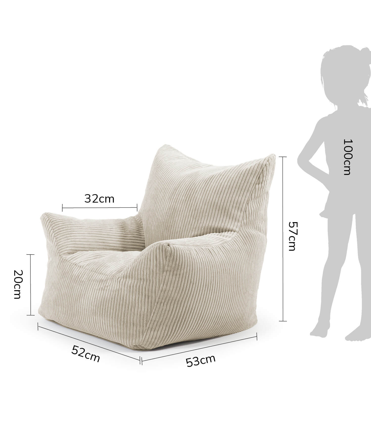 Pouf de sol Cord pour enfant, fauteuil de lecture confortable