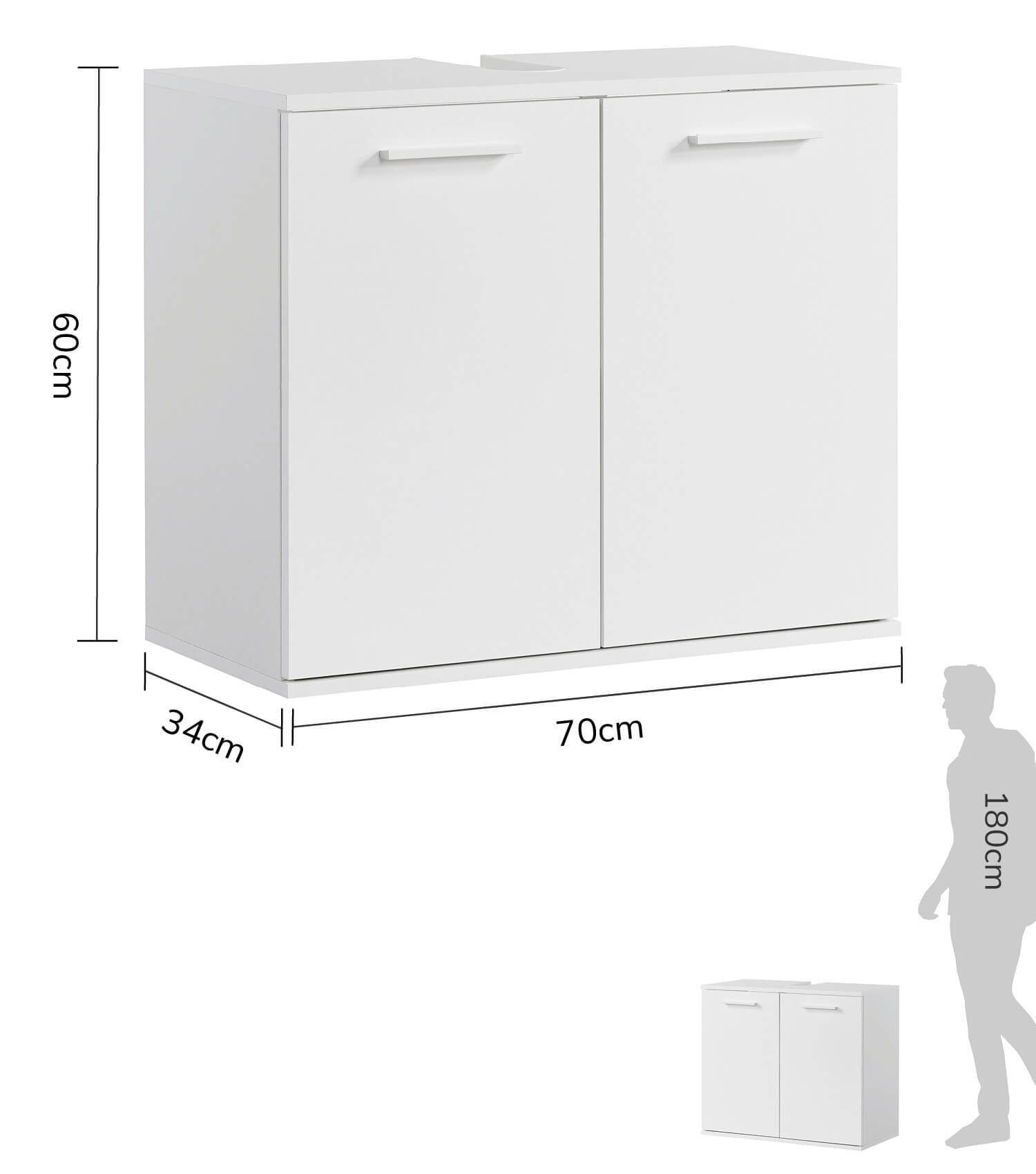 Meuble sous-lavabo blanc avec tiroirs et portes, sku BS1.1-alpw