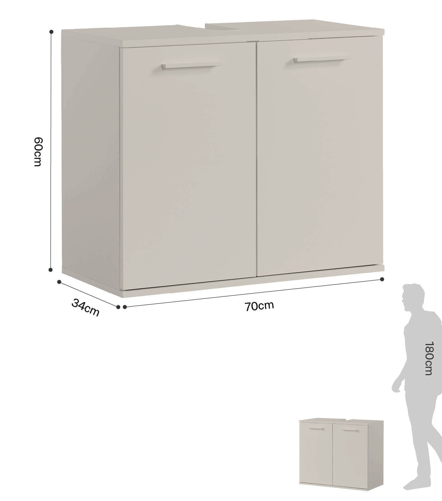 Meuble sous-lavabo blanc avec portes et tiroirs, style moderne minimaliste