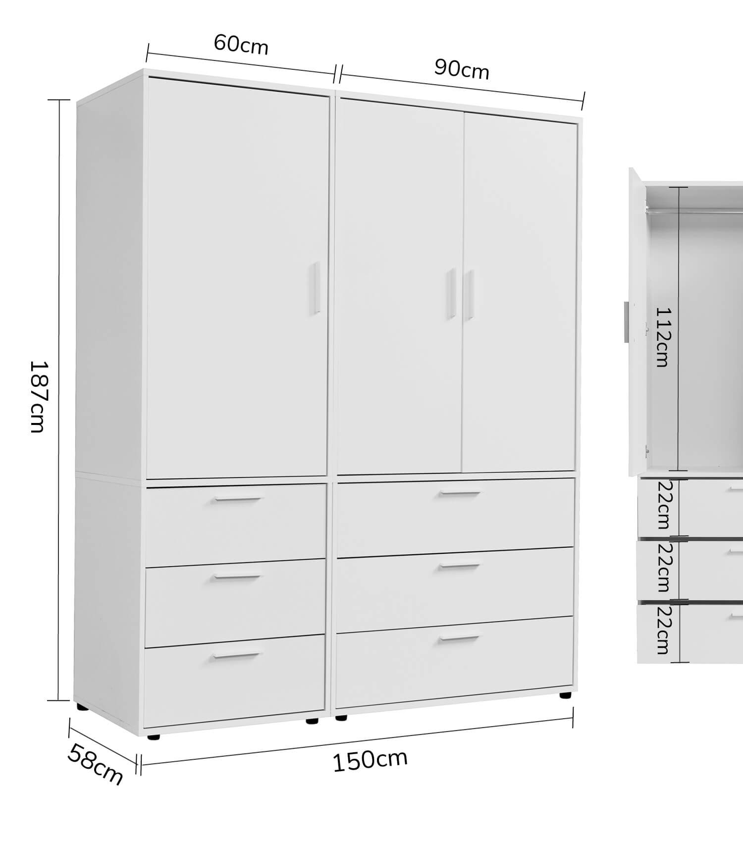Armoire de rangement en bois - Kleiderschrank Garderobenschrank Schlafzimmerschrank Flurschrank