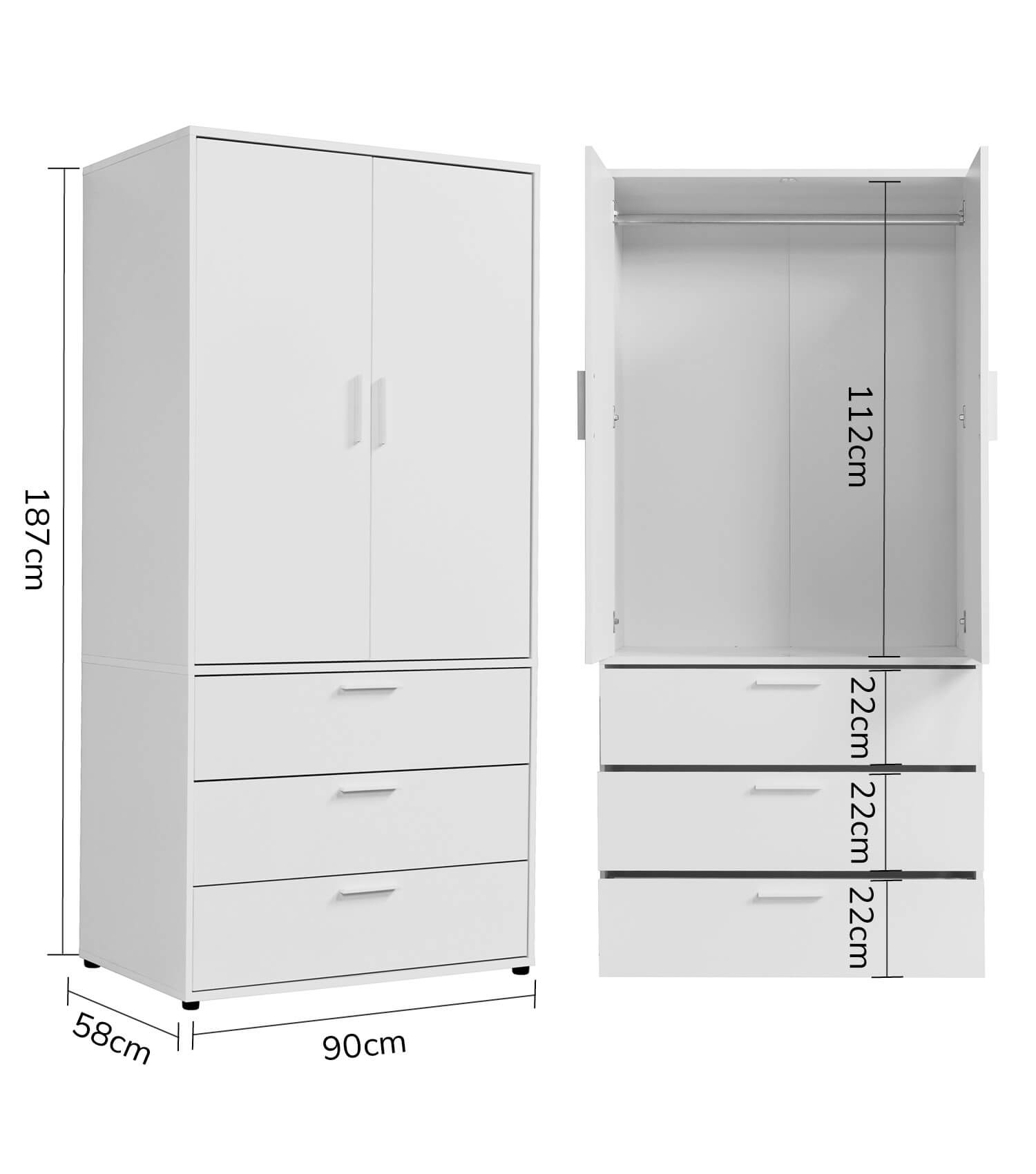Armoire de chambre à coucher, armoire de couloir - Kleiderschrank Garderobenschrank Schlafzimmerschrank Flurschrank