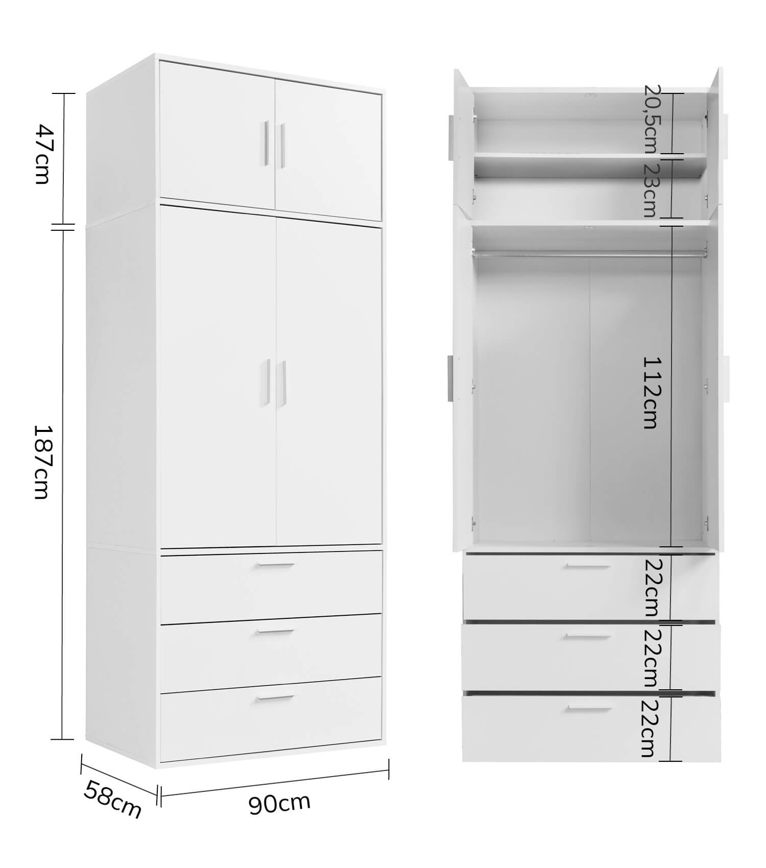 Armoire de rangement chambre à coucher, penderie modulable